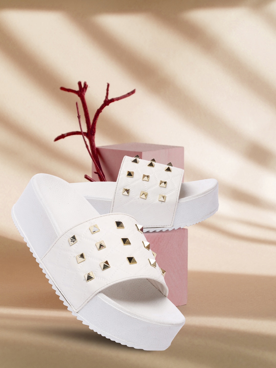 

FASHIMO Embellished Flatform Heels, White