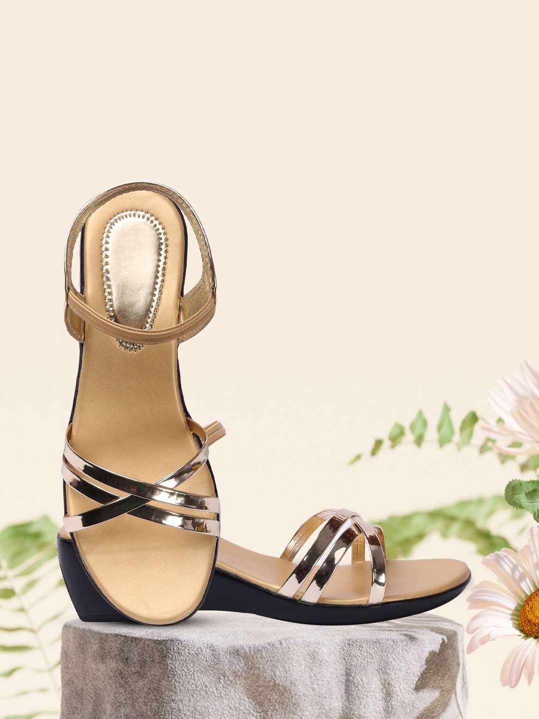 

FASHIMO Strappy Comfort Heels, Gold