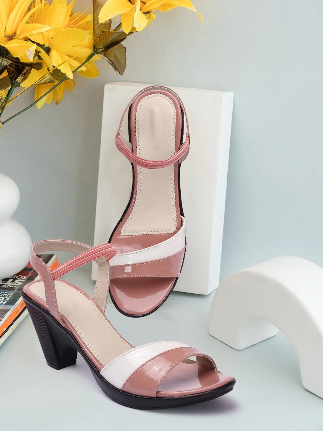 

FASHIMO Striped Block Heels, Peach