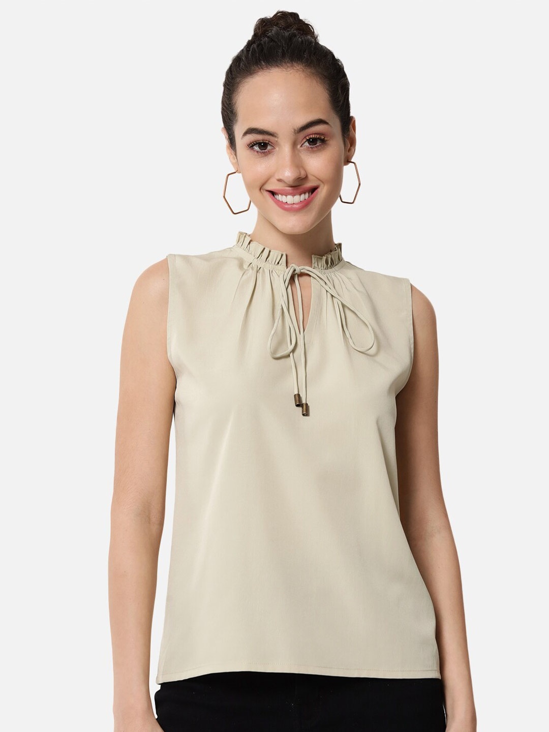 

ALL WAYS YOU Tie-Up Neck Sleeveless Top, Beige