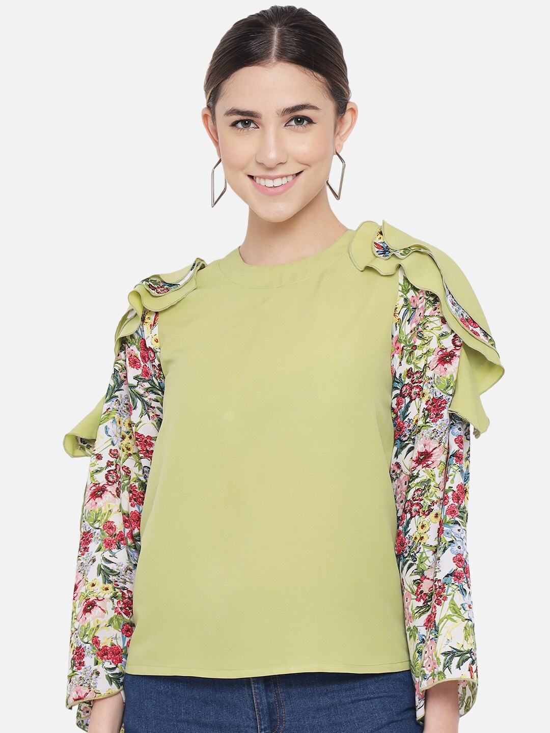 

ALL WAYS YOU Floral Print Ruffles Top, Green