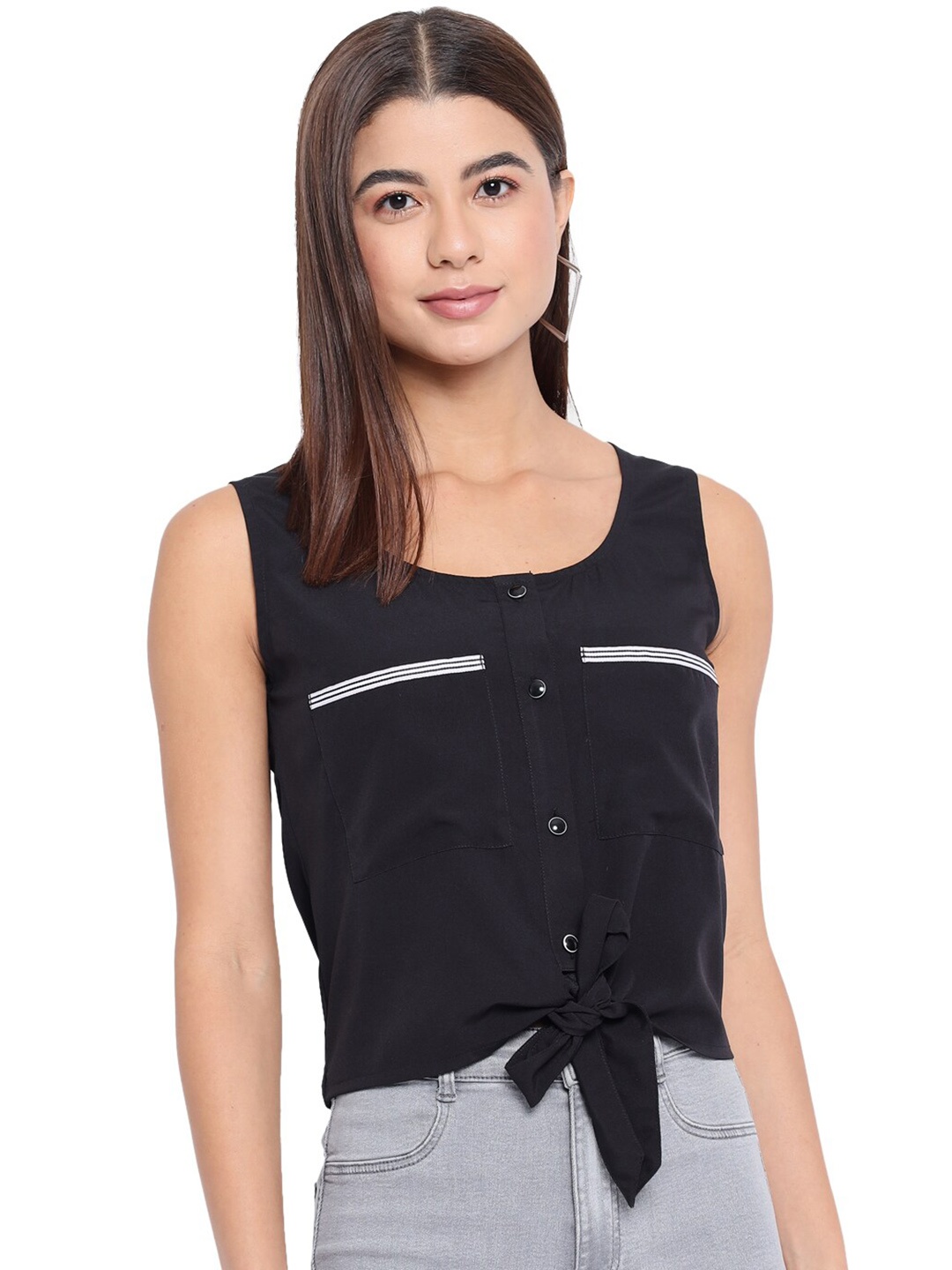 

ALL WAYS YOU Scoop Neck Shirt Style Top, Black