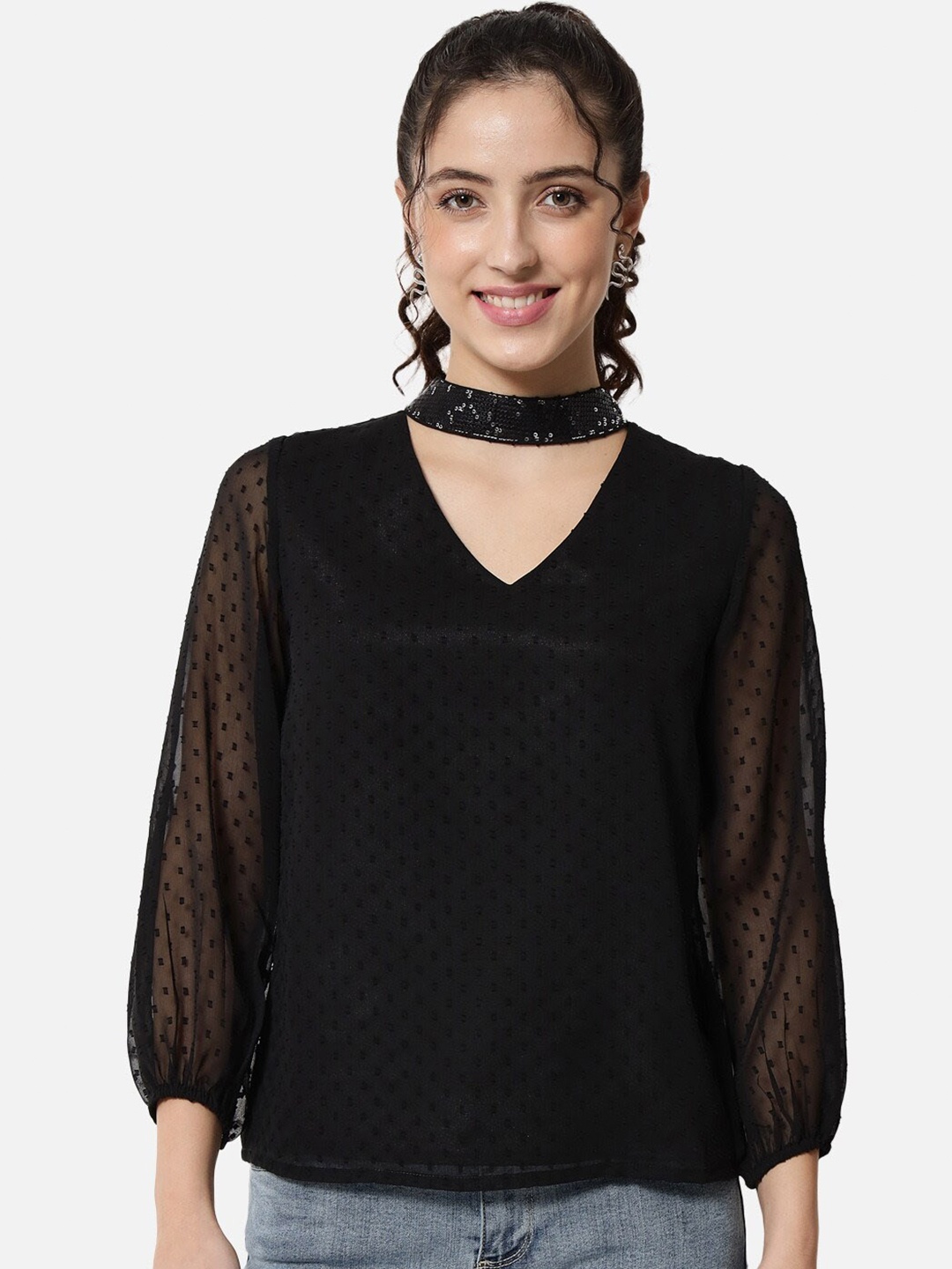 

ALL WAYS YOU Choker Neck Georgette Top, Black