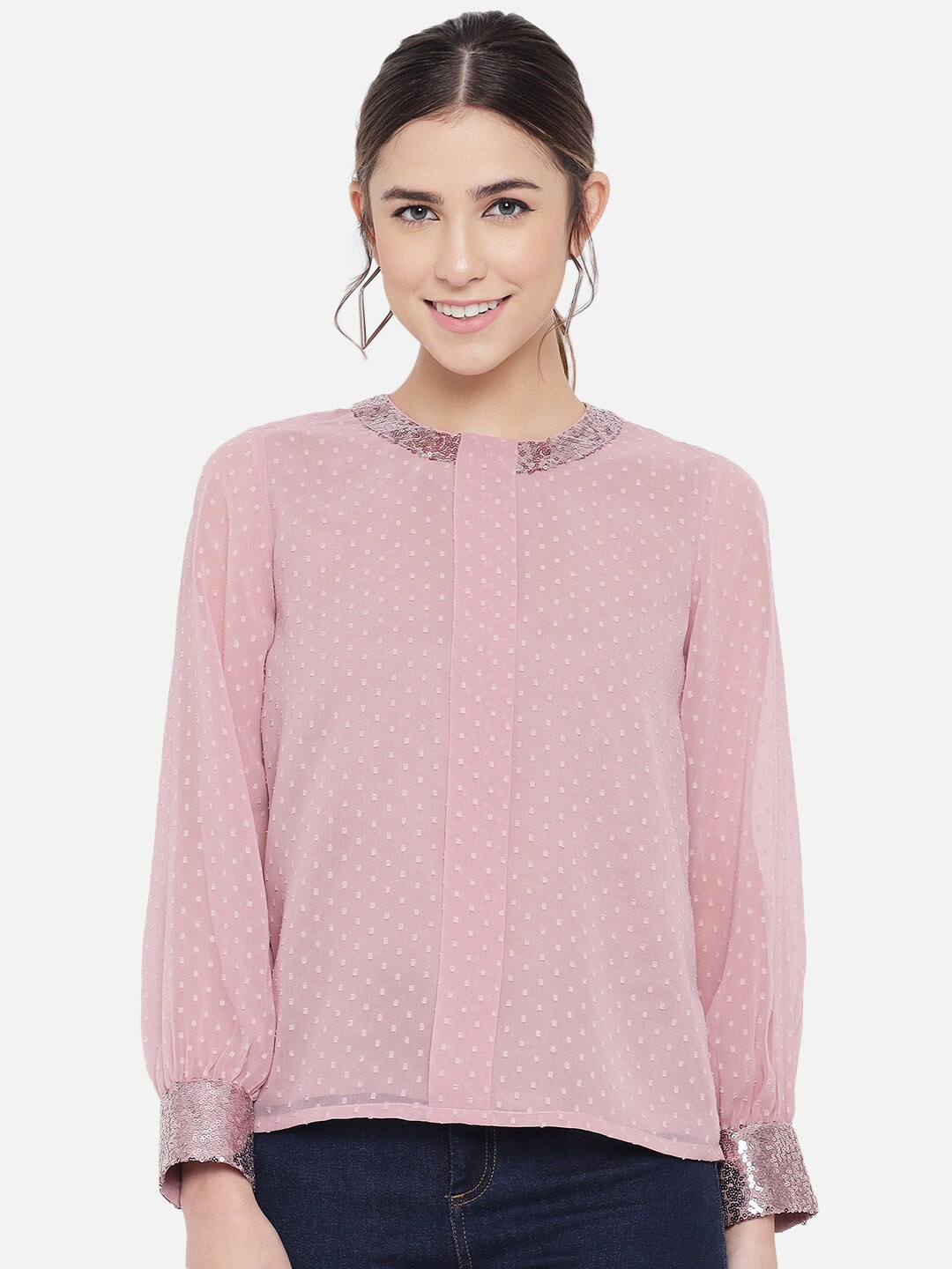 

ALL WAYS YOU Self Designed Cuff Sleeves Georgette Top, Pink