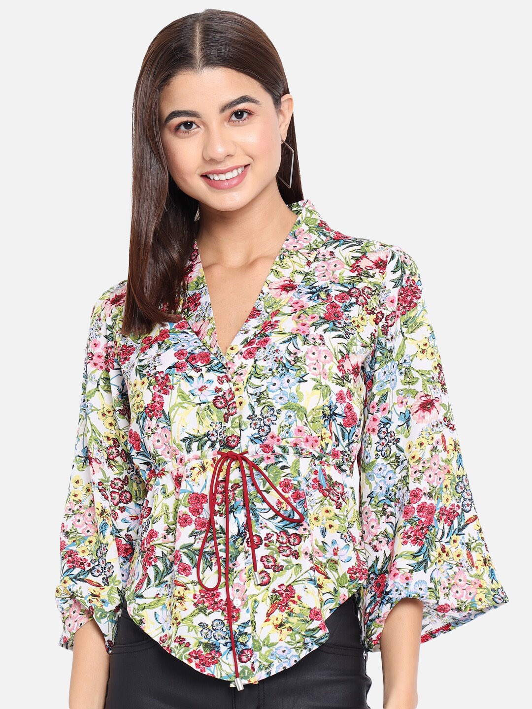 

ALL WAYS YOU Floral Printed Flared Sleeves Crepe Shirt Style Top, Multi