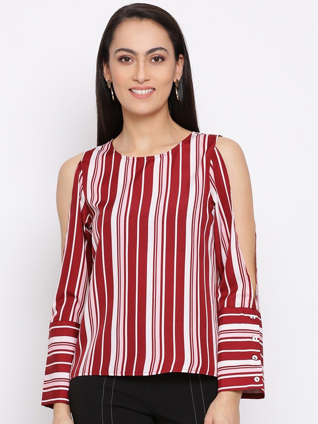 

ALL WAYS YOU Striped Cold-Shoulder Top, Red