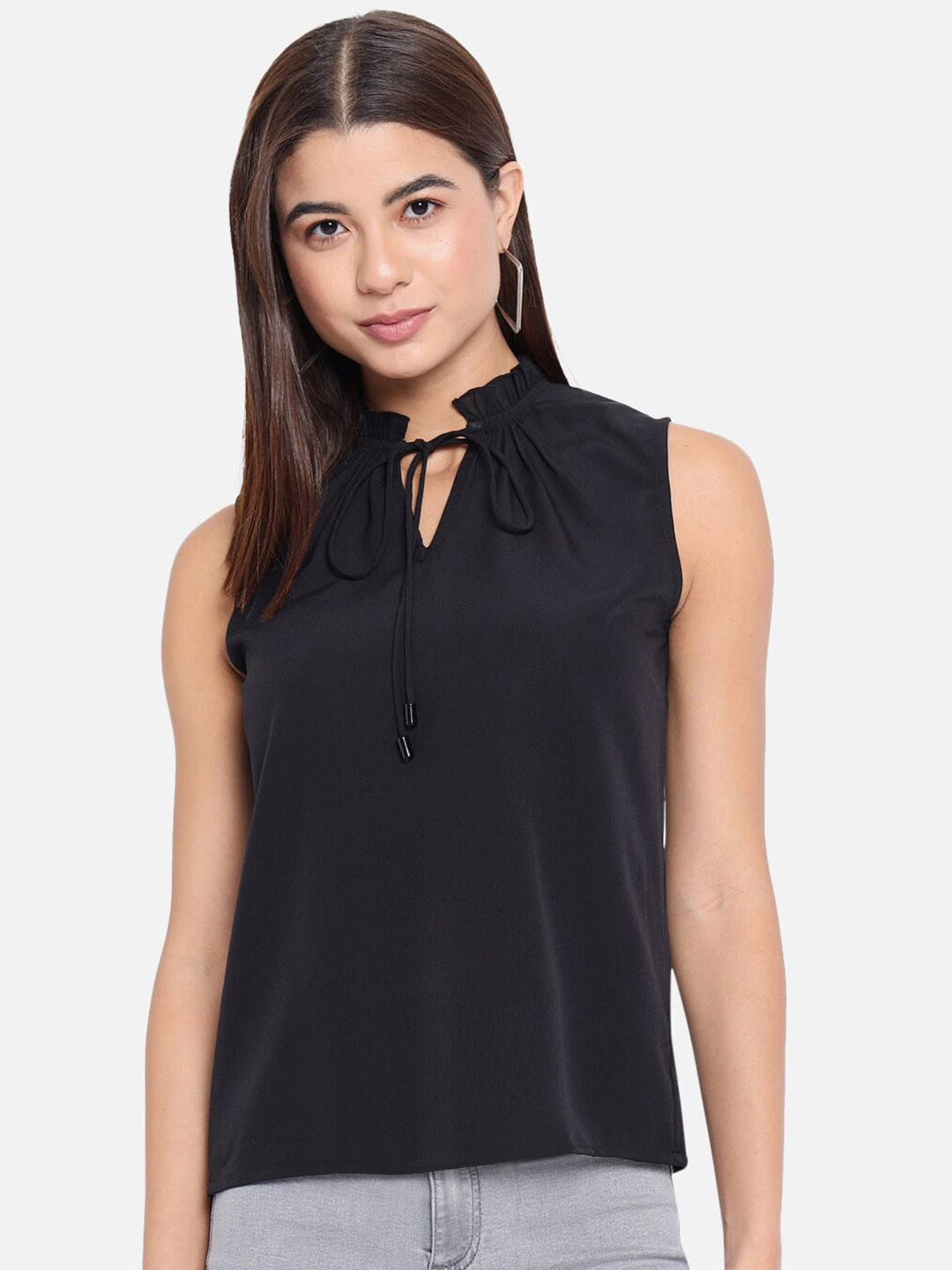 

ALL WAYS YOU Tie-Up Neck Sleeveless Crepe Top, Black