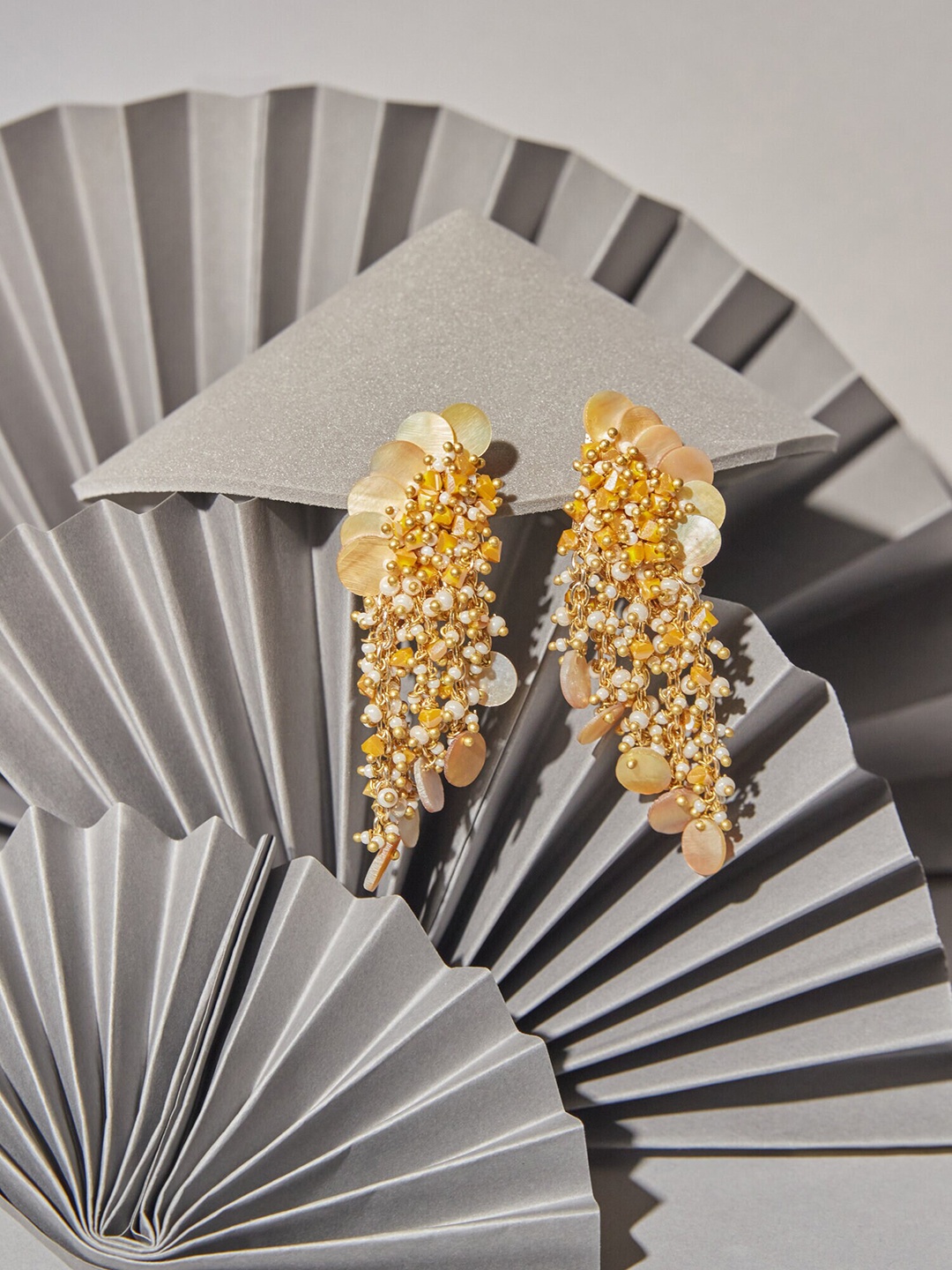 

D'oro Gold-Plated Beaded Contemporary Drop Earrings