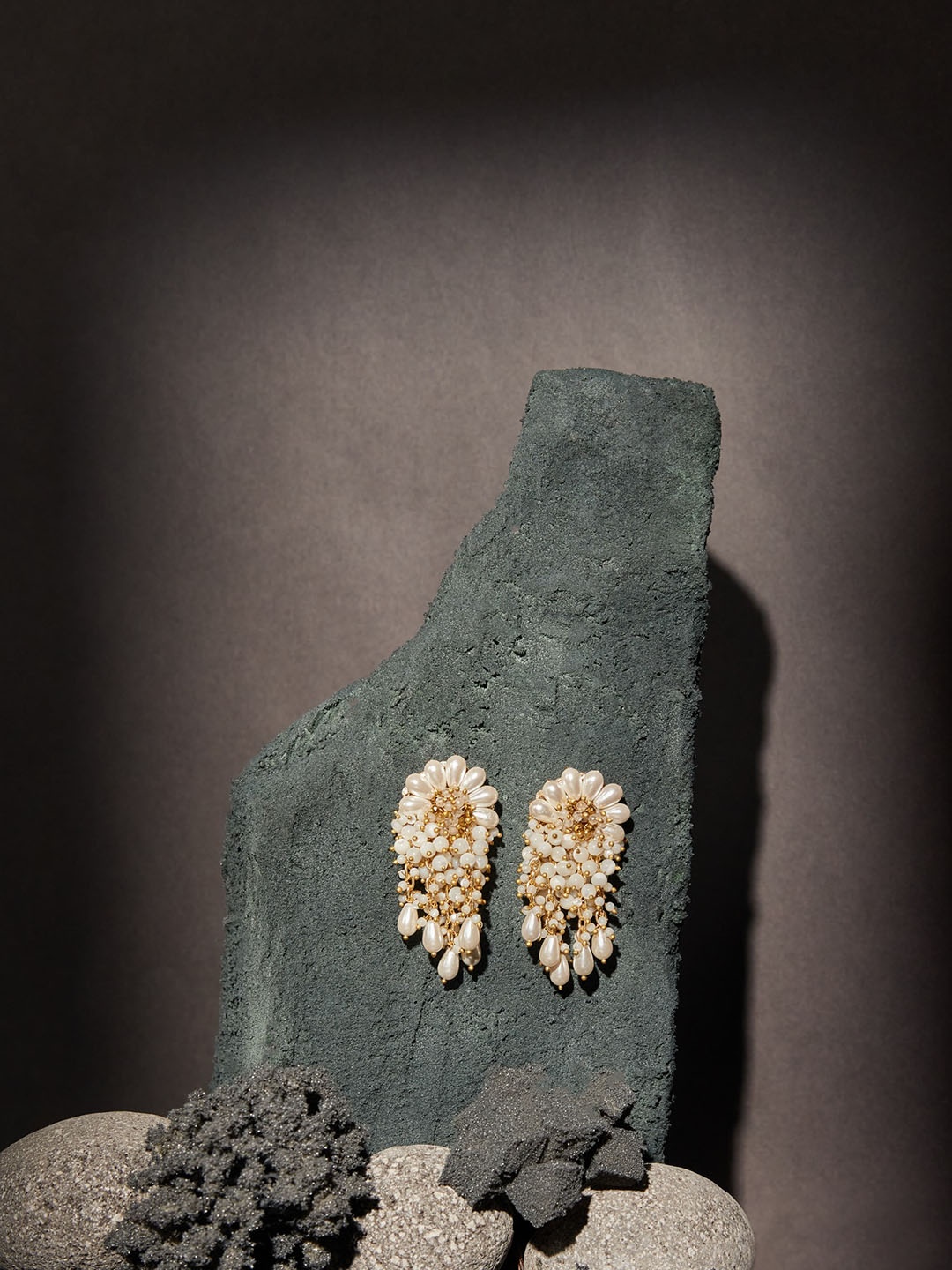 D'oro Gold-Plated Contemporary Drop Earrings, White