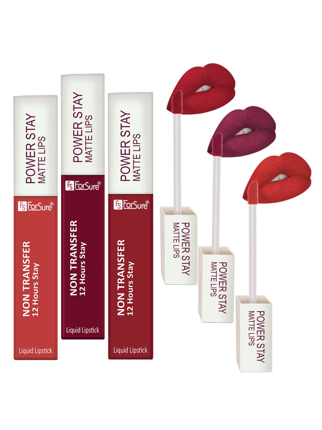 

ForSure Set of 3 Power Stay Non-Transfer & Long Lasting Matte Liquid Lipstick - 4 ml each, Red