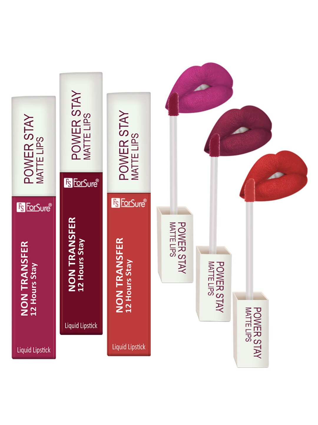 

ForSure Set of 3 Power Stay Non-Transfer & Long Lasting Matte Liquid Lipstick - 4 ml each, Red