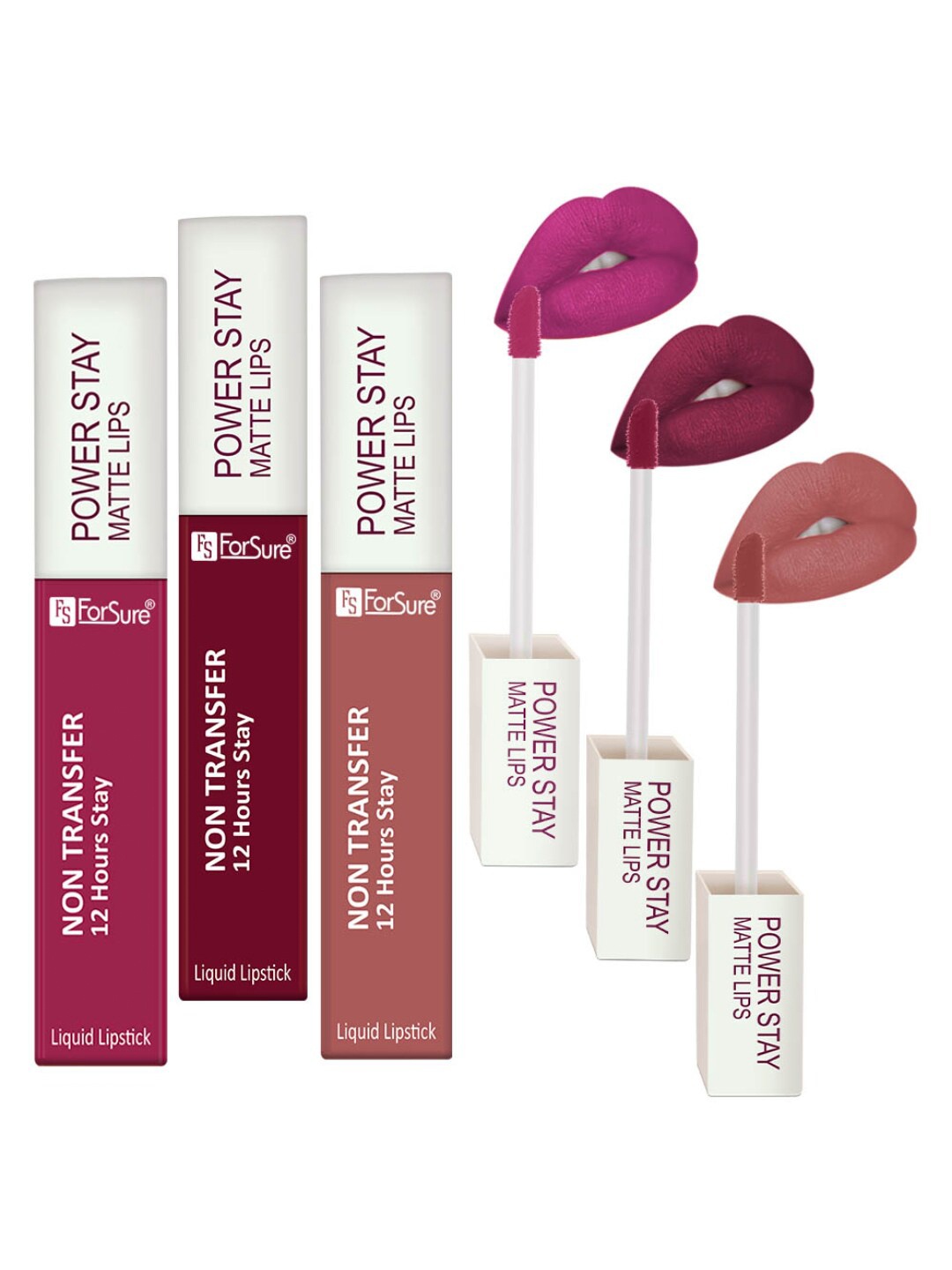 

ForSure Set of 3 Power Stay Non-Transfer & Long Lasting Matte Liquid Lipstick - 4 ml each, Pink