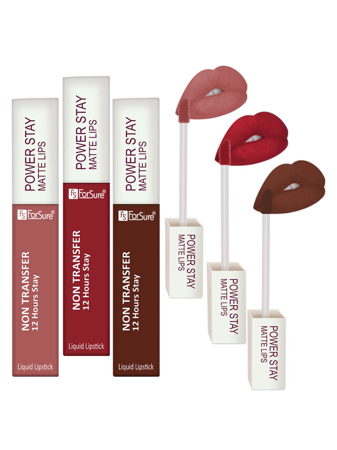 

ForSure Set of 3 Power Stay Non-Transfer & Long Lasting Matte Liquid Lipstick - 4 ml each, Red