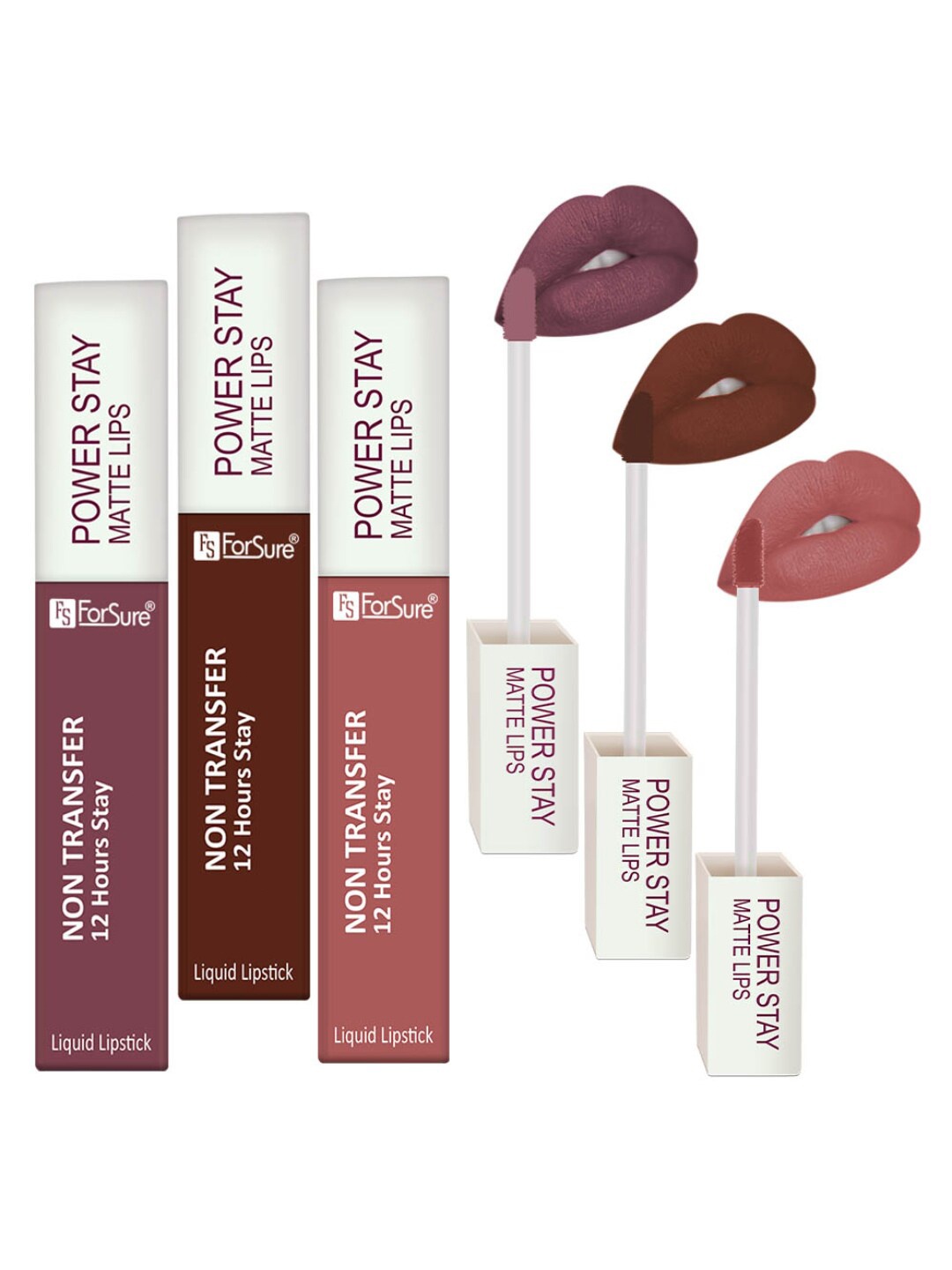

ForSure Set of 3 Power Stay Non-Transfer & Long Lasting Matte Liquid Lipstick - 4 ml each, Brown