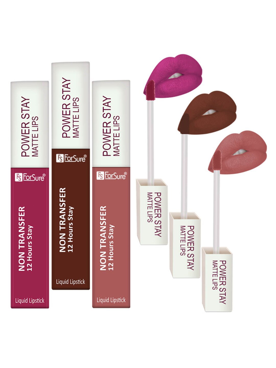 

ForSure Set of 3 Power Stay Non-Transfer & Long Lasting Matte Liquid Lipstick - 4 ml each, Pink