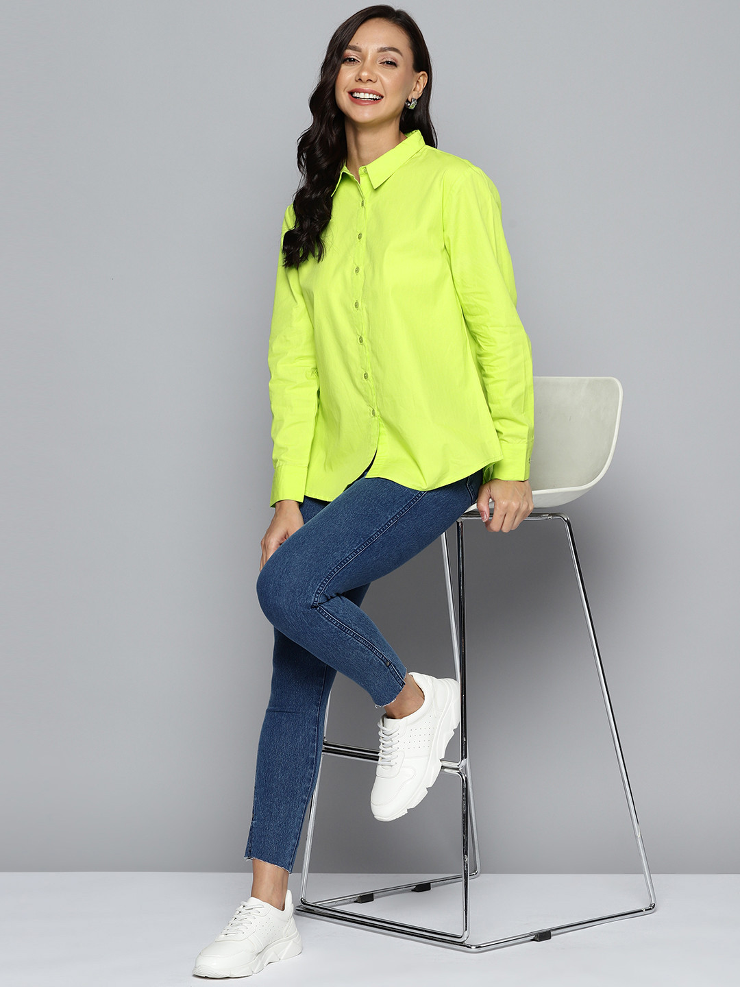 

HERE&NOW Comfort Opaque Casual Shirt, Lime green
