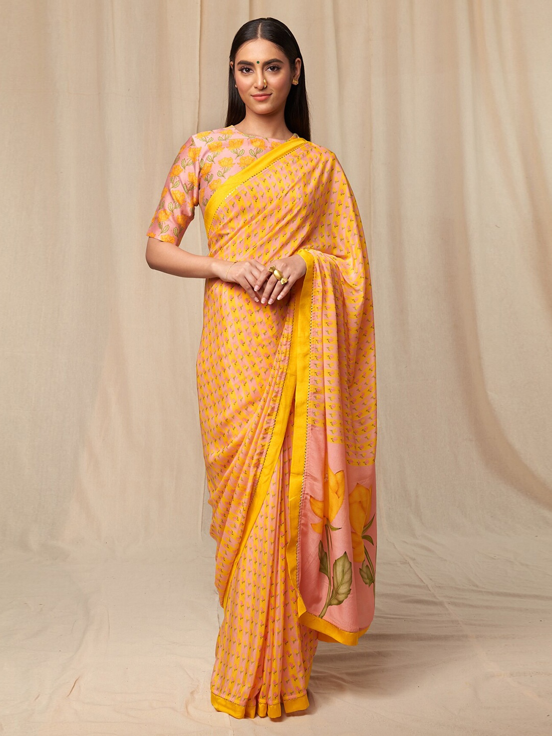 

Masaba Floral Chanderi Silk Saree, Pink