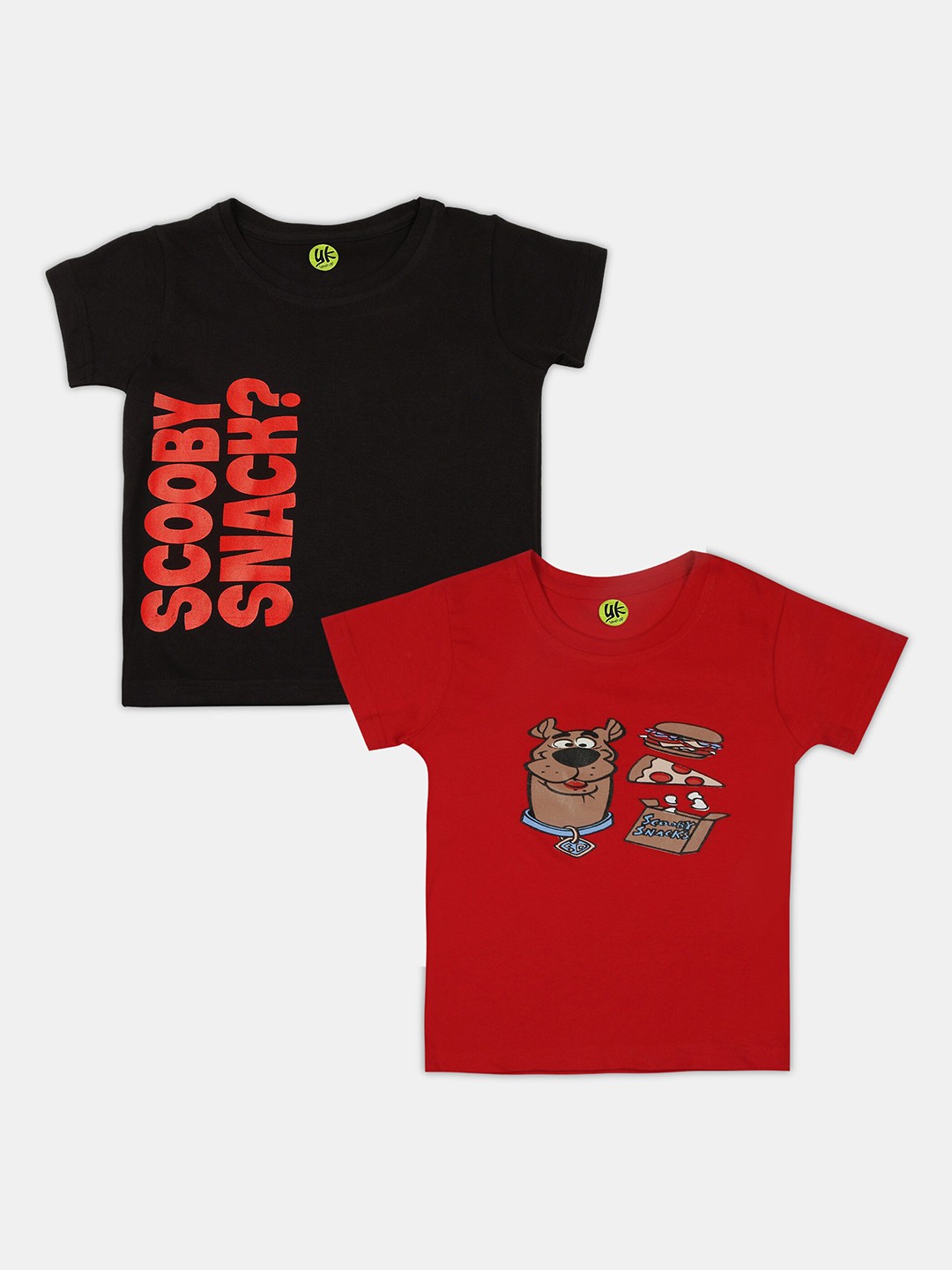 

YK Boys Pack Of 2 Typography Printed Cotton T-shirt, Black