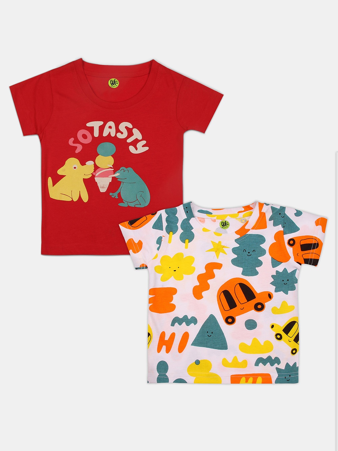 

YK Boys Pack Of 2 Graphic Printed Pure Cotton T-shirt, Red