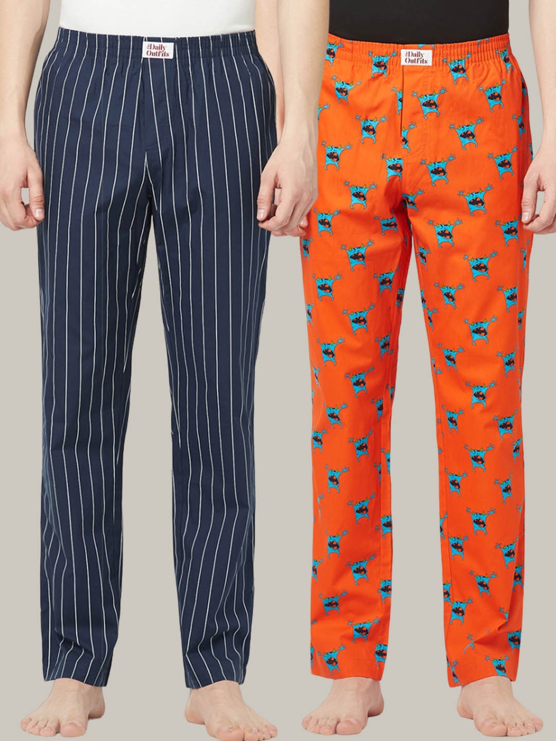 

THE DAILY OUTFITS Men Pack Of 2 Printed Cotton Lounge Pants, Navy blue