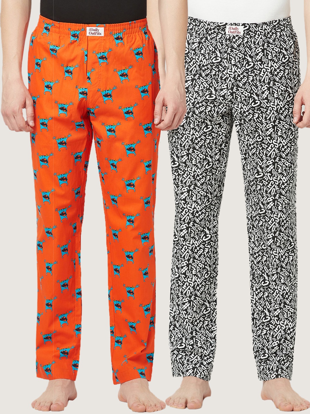 

THE DAILY OUTFITS Men Pack Of 2 Printed Cotton Lounge Pants, Orange