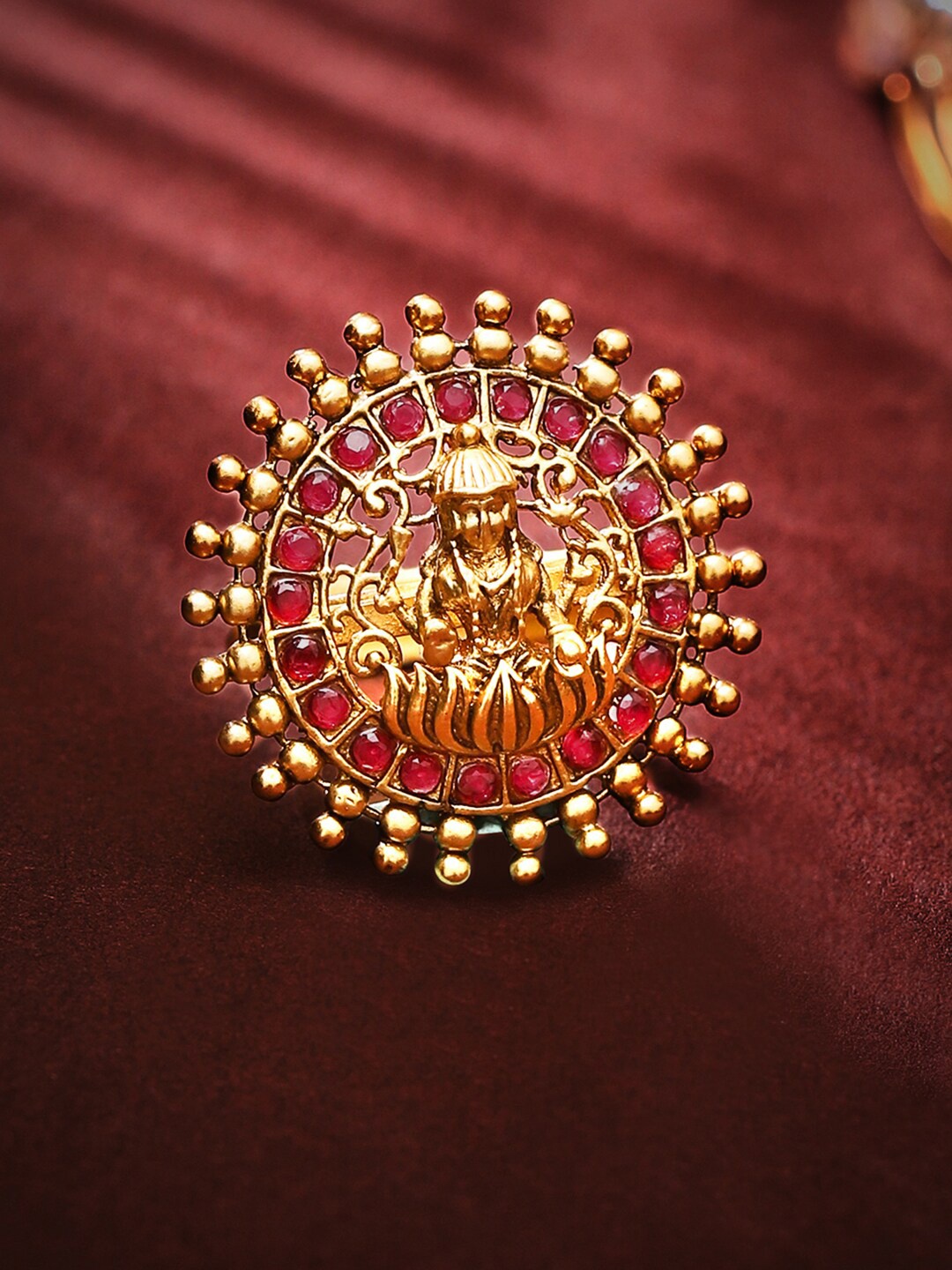 

Rubans Gold-Plated Stone-Studded Adjustable Finger Ring