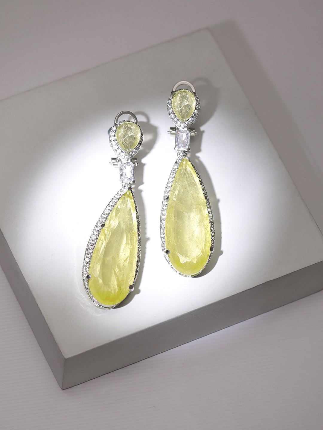

Rubans Rhodium-Plated Teardrop Shaped Drop Earrings, Silver