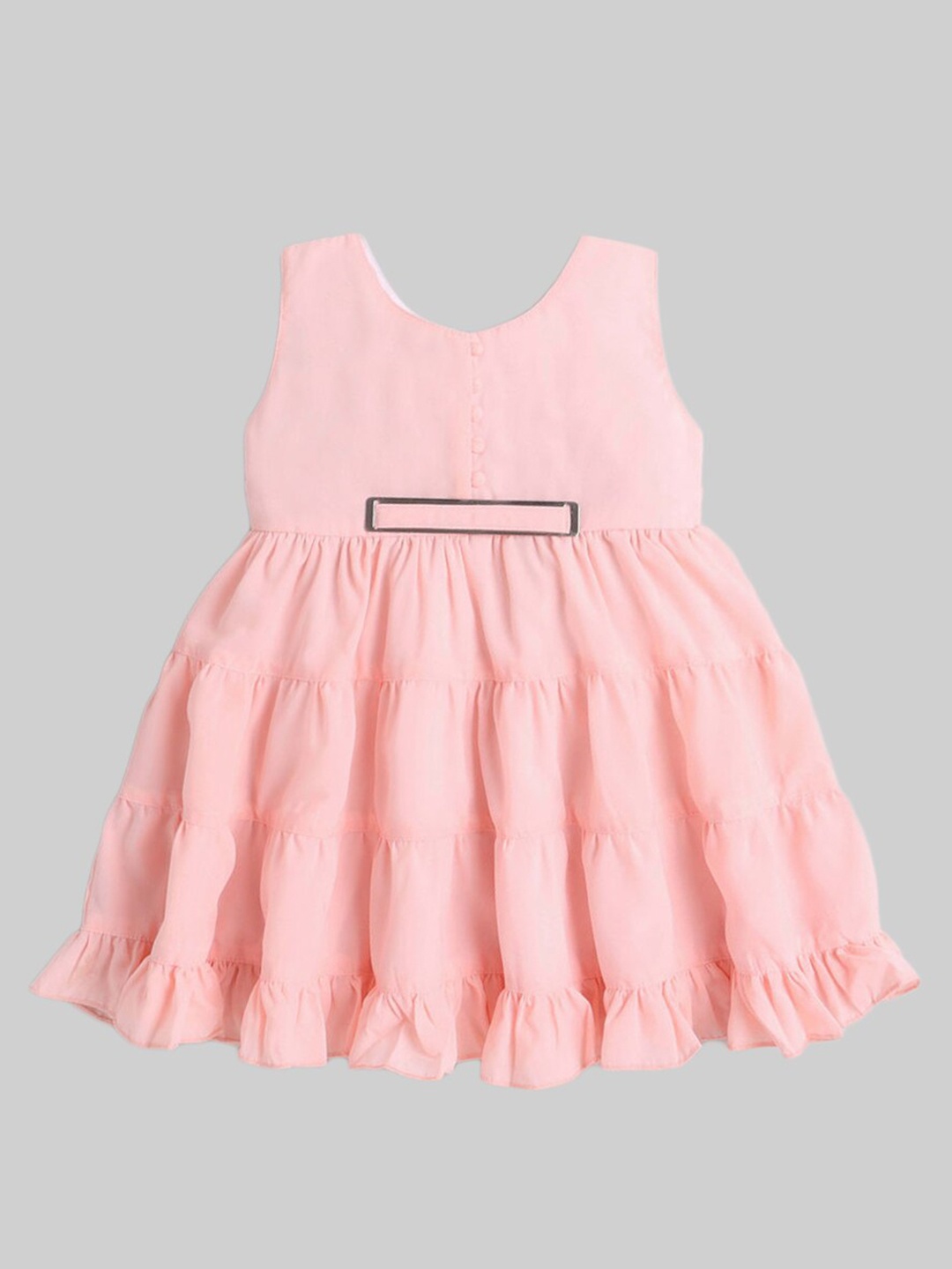 

The Magic Wand Girls Round Neck Tiered Fit & Flare Dress, Peach