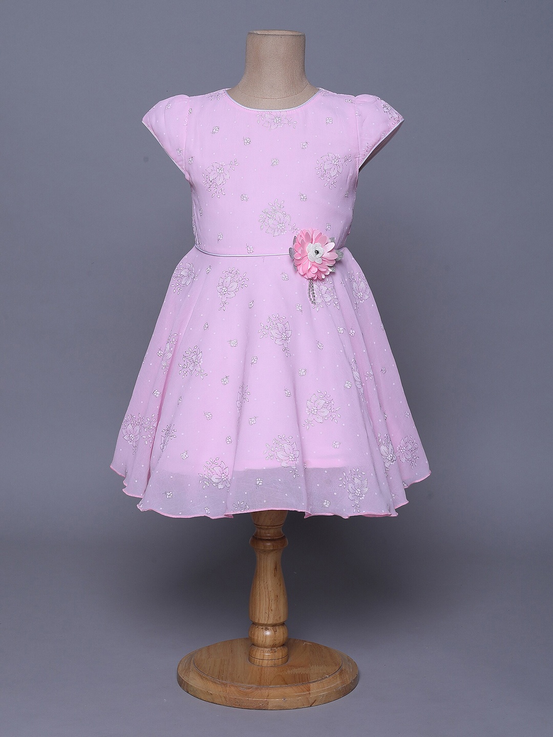 

The Magic Wand Girls Round Neck Floral Printed Fit & Flare Dress, Purple