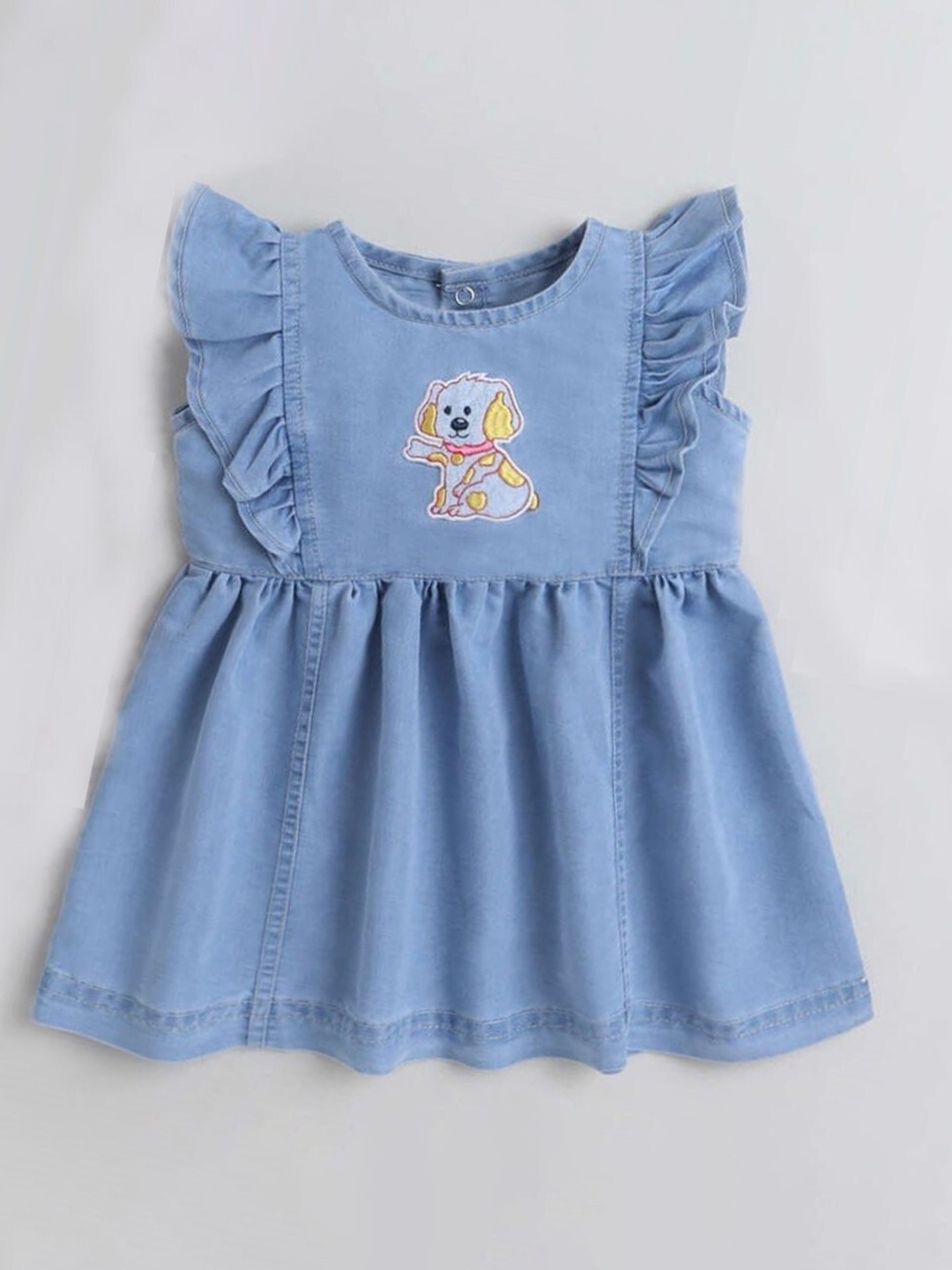 

The Magic Wand Girls Round Neck Flutter Sleeve Cotton Fit & Flare Dress, Blue