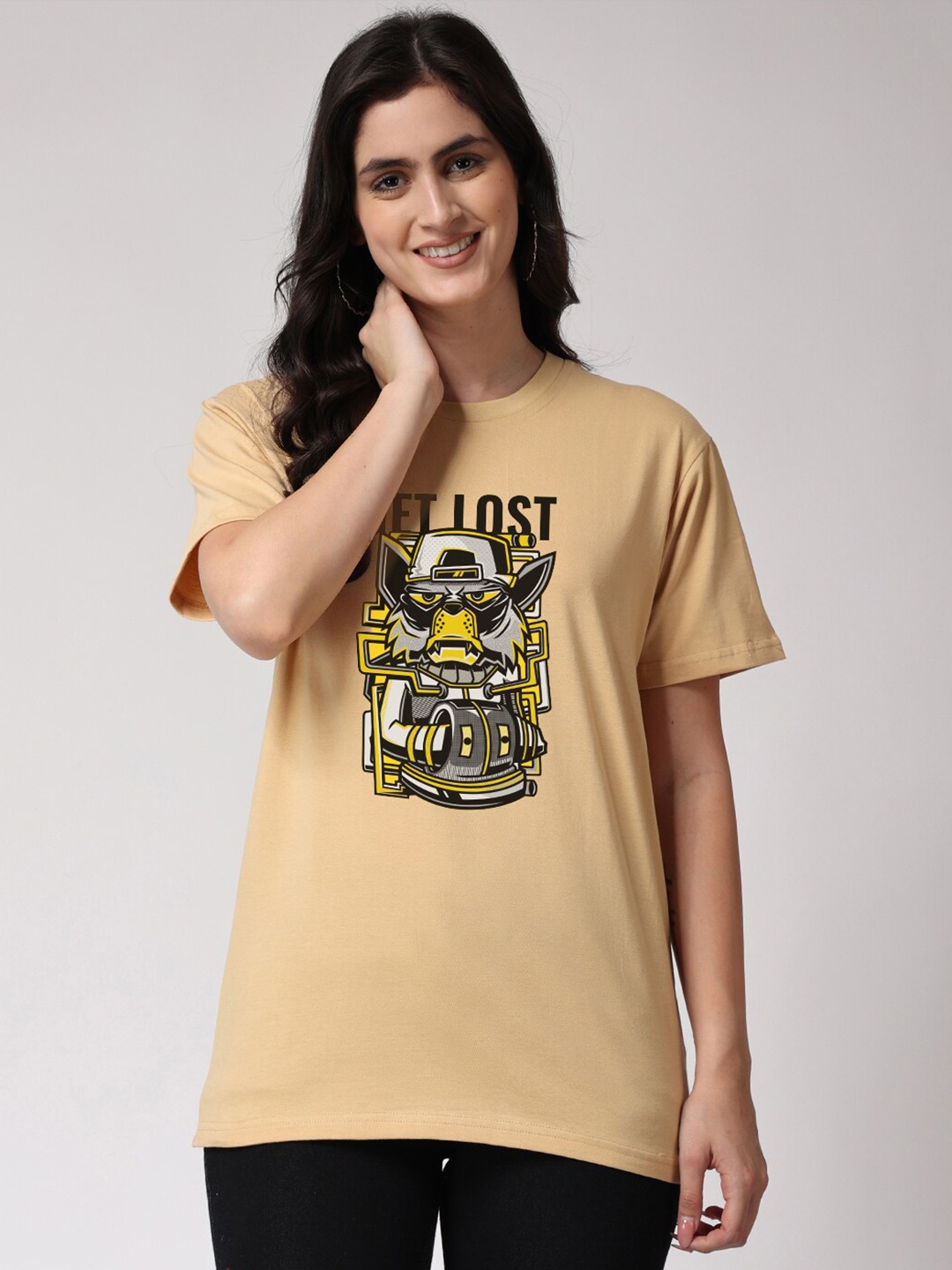 

The Label Bar Round Neck Cotton T-shirt, Beige