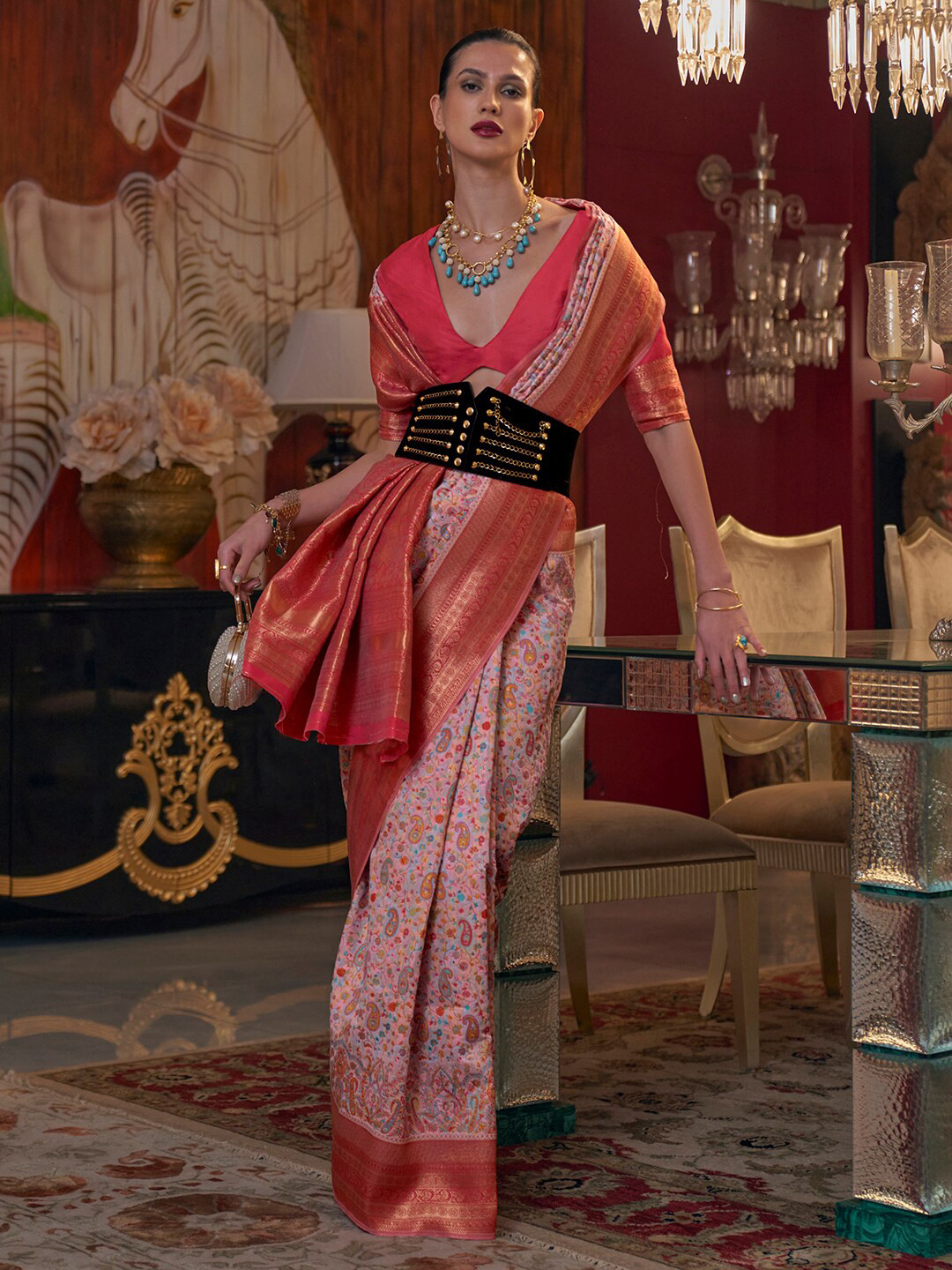 

Mitera Ethnic Motifs Zari Kanjeevaram Saree, Pink