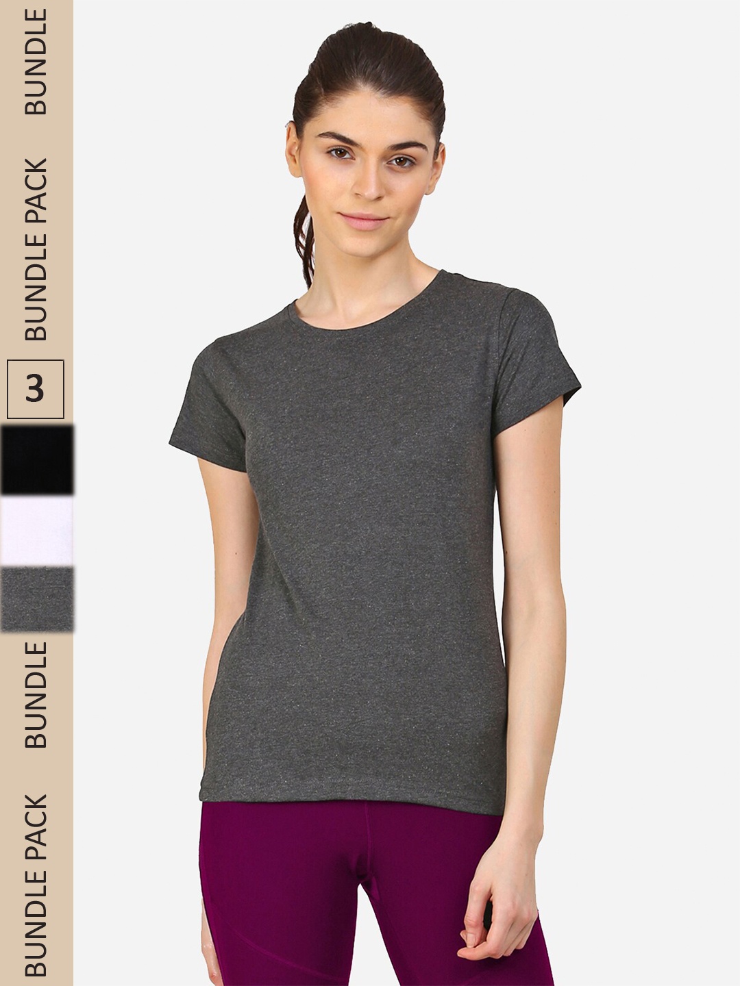 

appulse Pack Of 3 Round Neck Cotton T-shirt, Grey