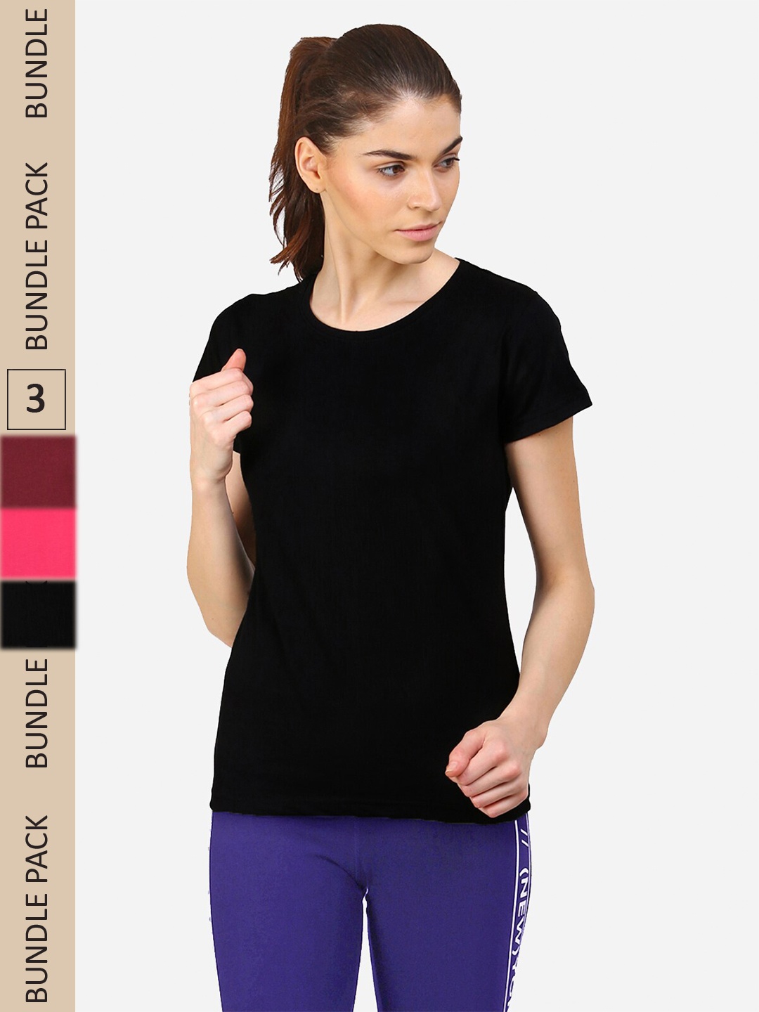 

appulse Pack Of 3 Round Neck Cotton Slim Fit T-shirt, Maroon