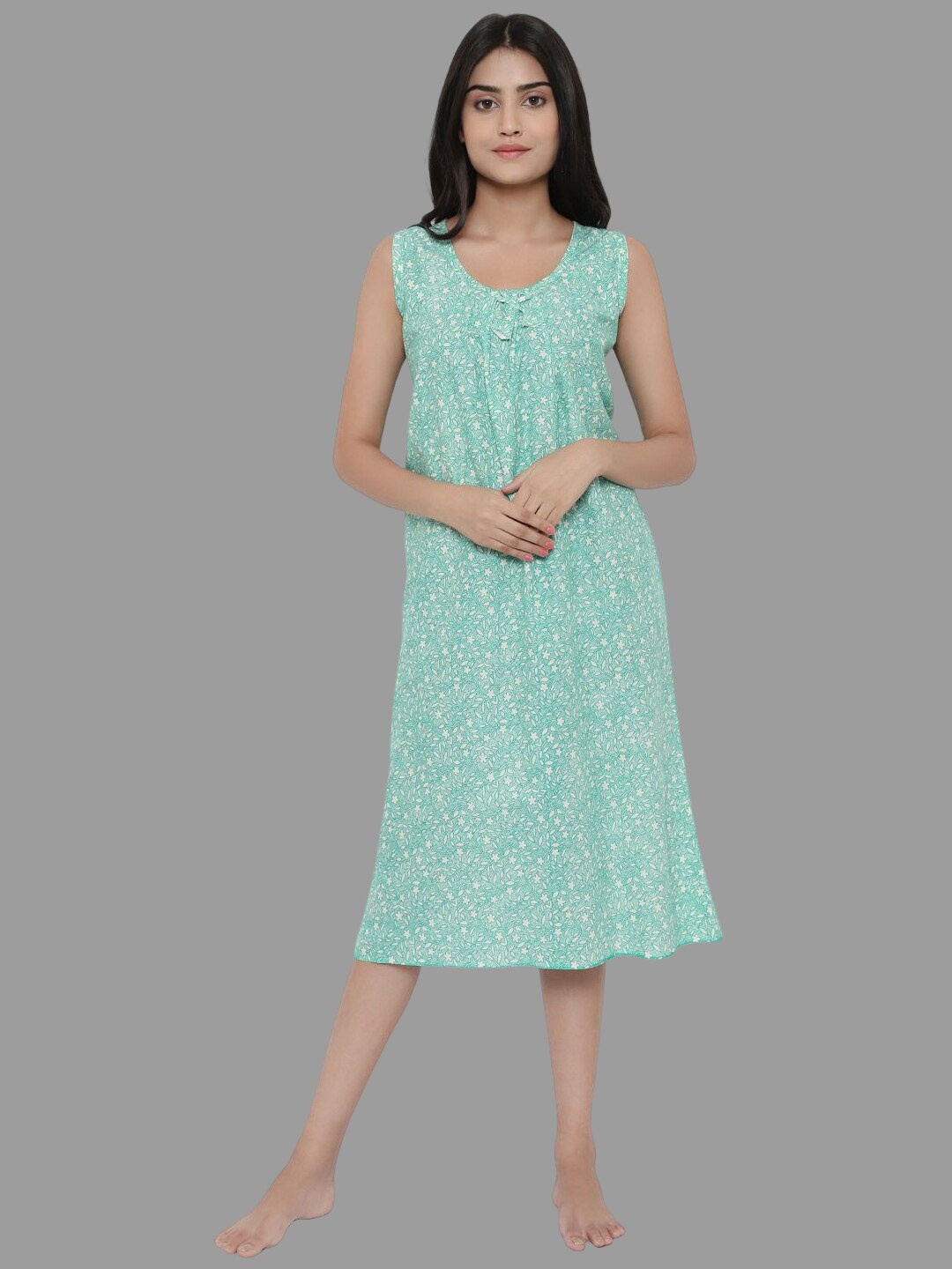 

PALIVAL Floral Printed Pure Cotton Nightdress, Green