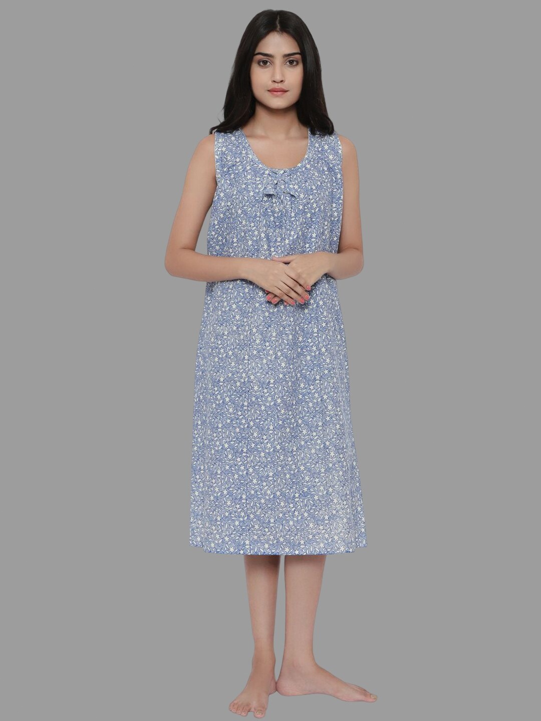 

PALIVAL Floral Printed Pure Cotton Nightdress, Blue