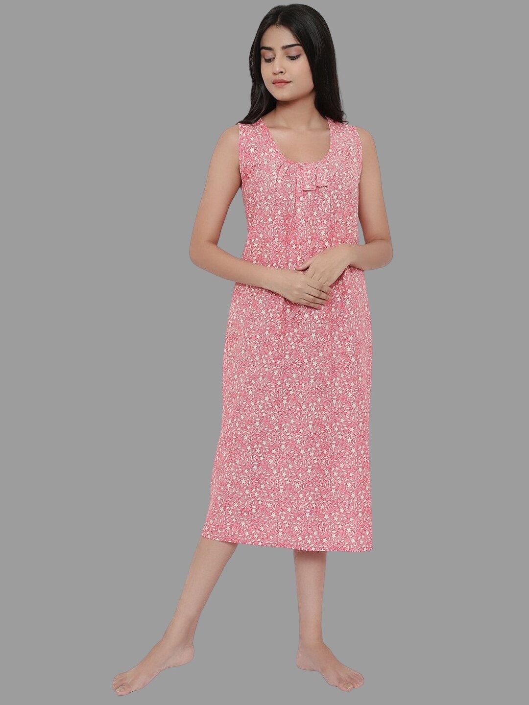 

PALIVAL Floral Printed Pure Cotton Nightdress, Red