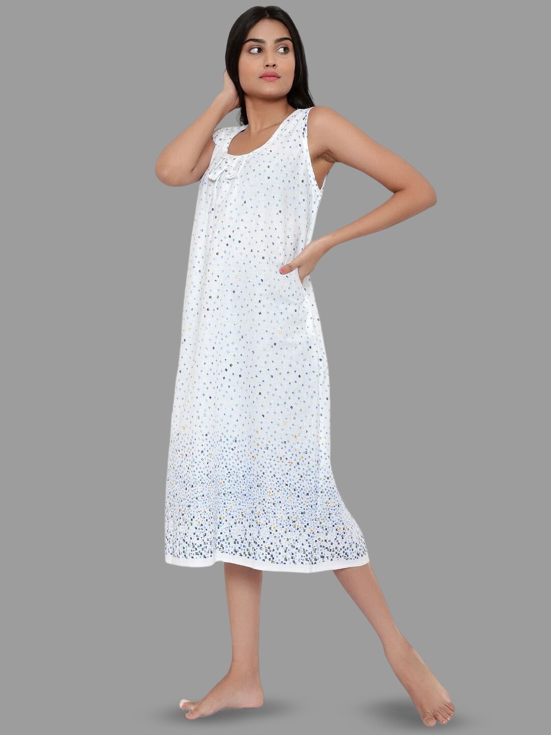 

PALIVAL Floral Printed Pure Cotton Nightdress, Blue
