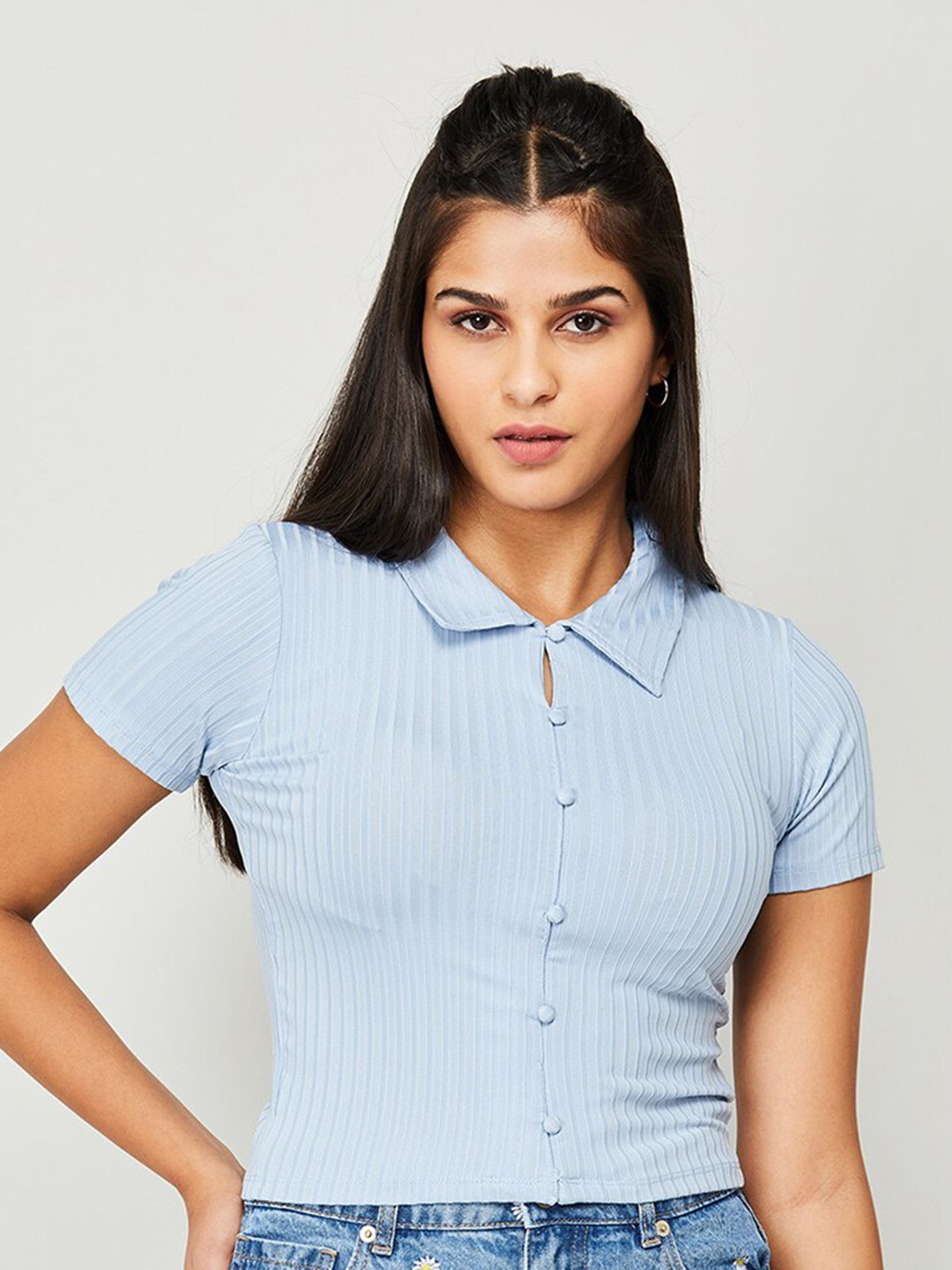 

Ginger by Lifestyle Short Sleeves Shirt Style Top, Blue