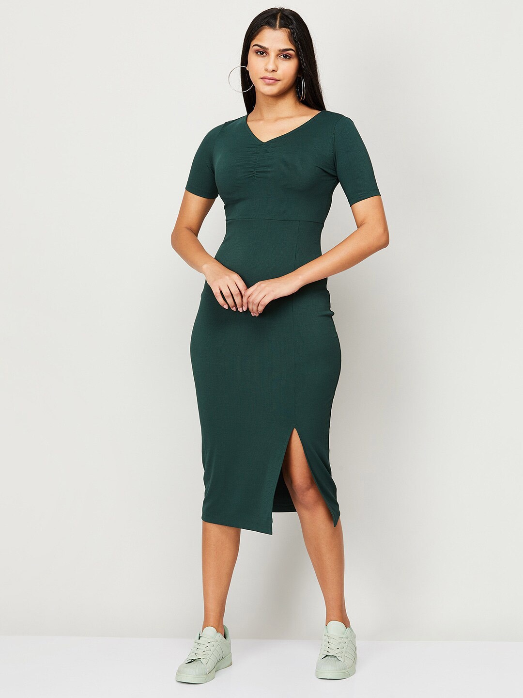 

Ginger by Lifestyle V-Neck Bodycon Midi Dress, Green