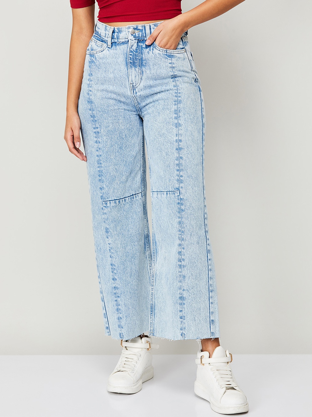 

Ginger by Lifestyle Women Straight Fit Heavy Fade Pure Cotton Jeans, Blue