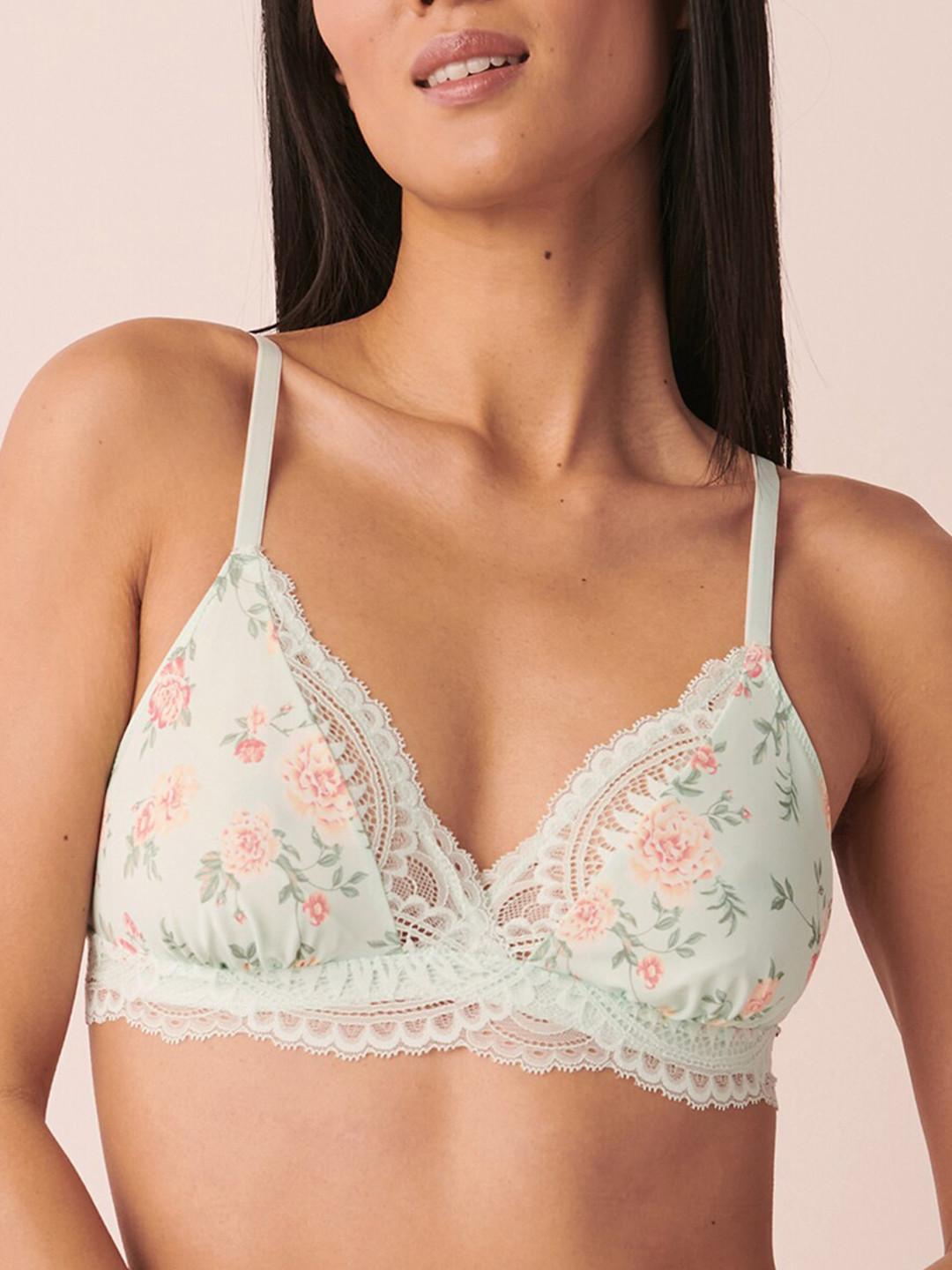 

La Vie en Rose Floral Bralette Medium Coverage Bra, Green