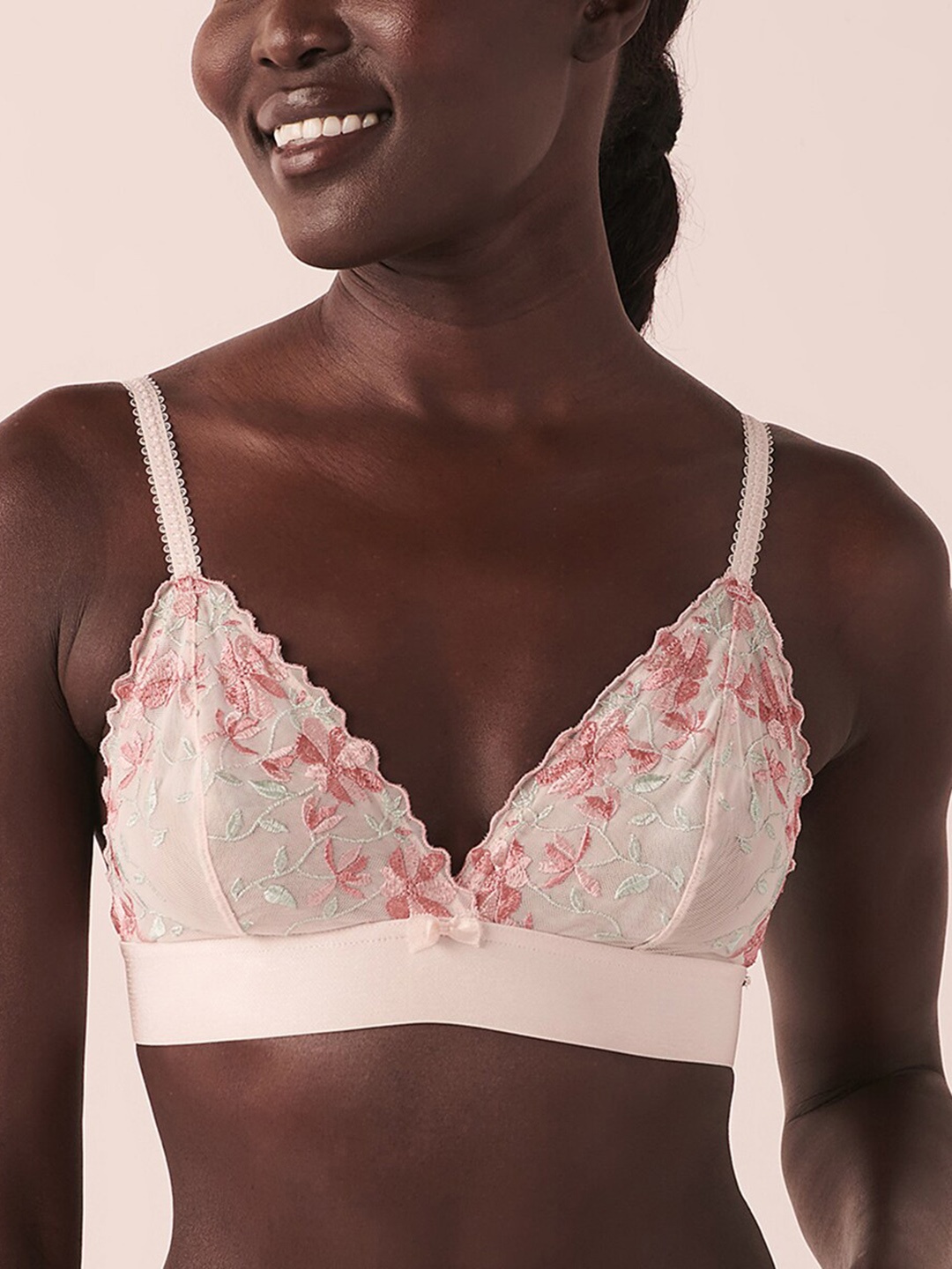 

La Vie en Rose Floral Medium Coverage Bralette Bra, Peach