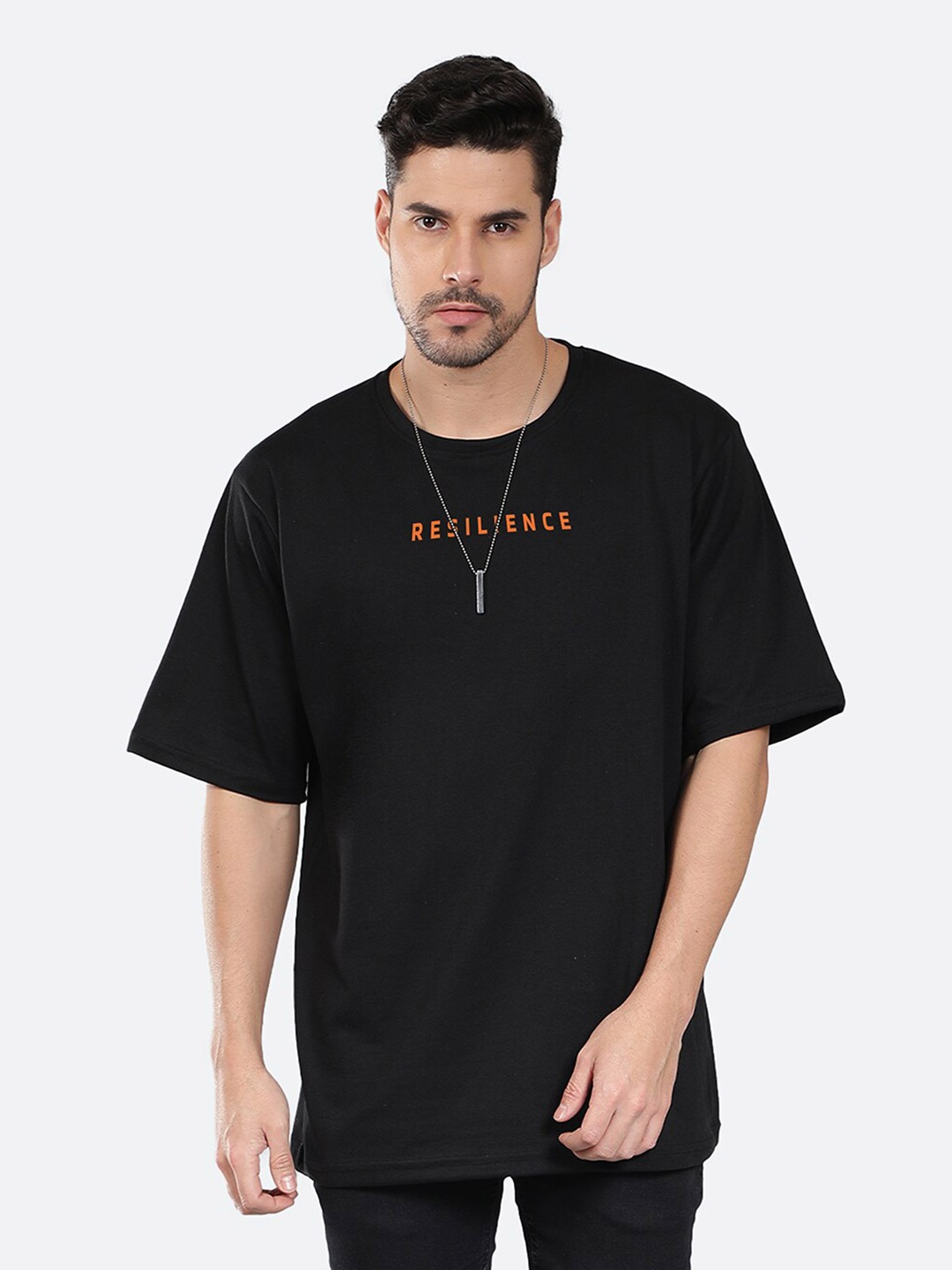 Mad Over Print Typography Printed Cotton T-shirt, Black