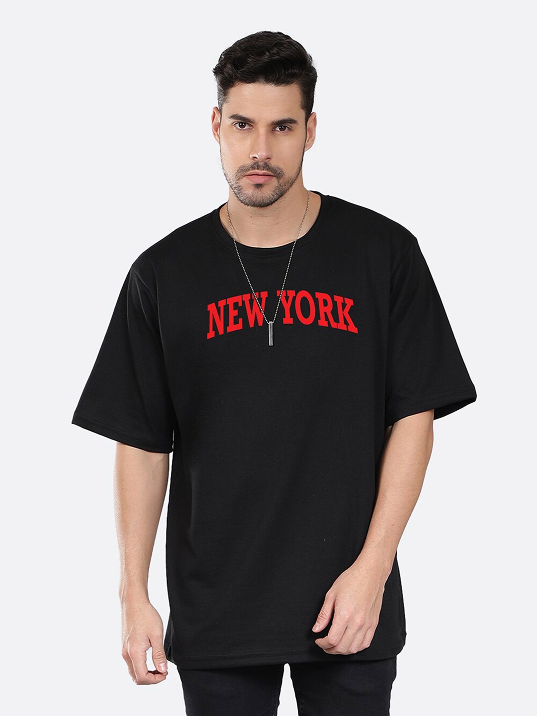 

Mad Over Print Typography Printed Cotton Oversized T-shirt, Black
