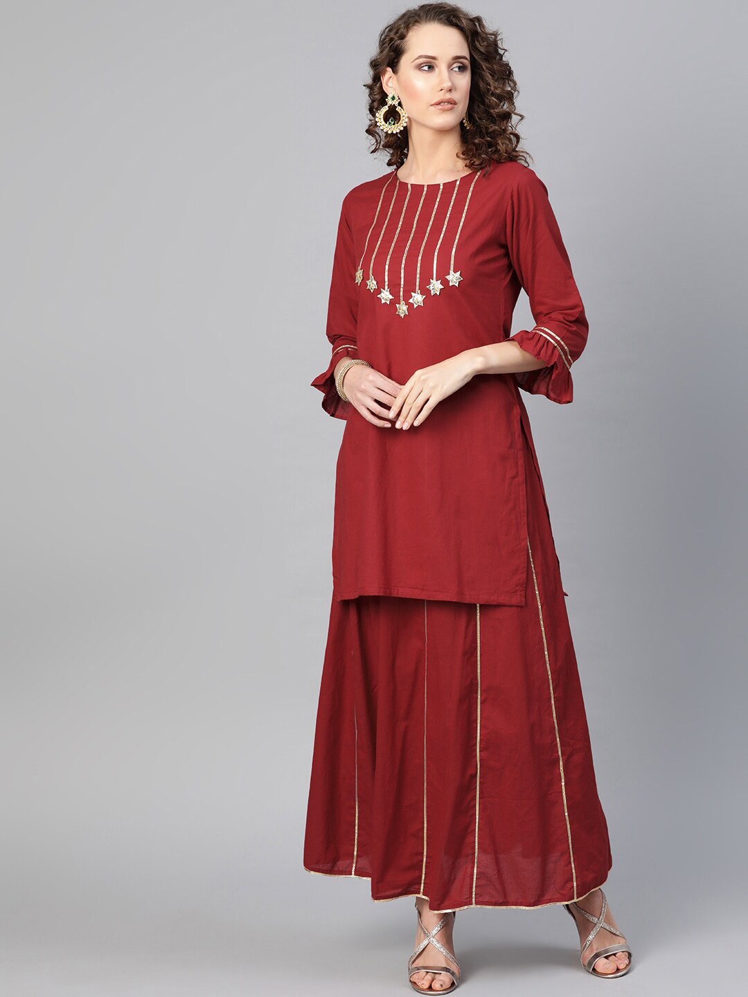 

Bhama Couture Regular Kurta with Skirt, Maroon