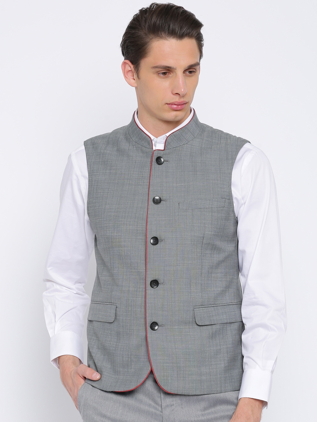 

Allen Solly Grey Slim Fit Nehru Jacket