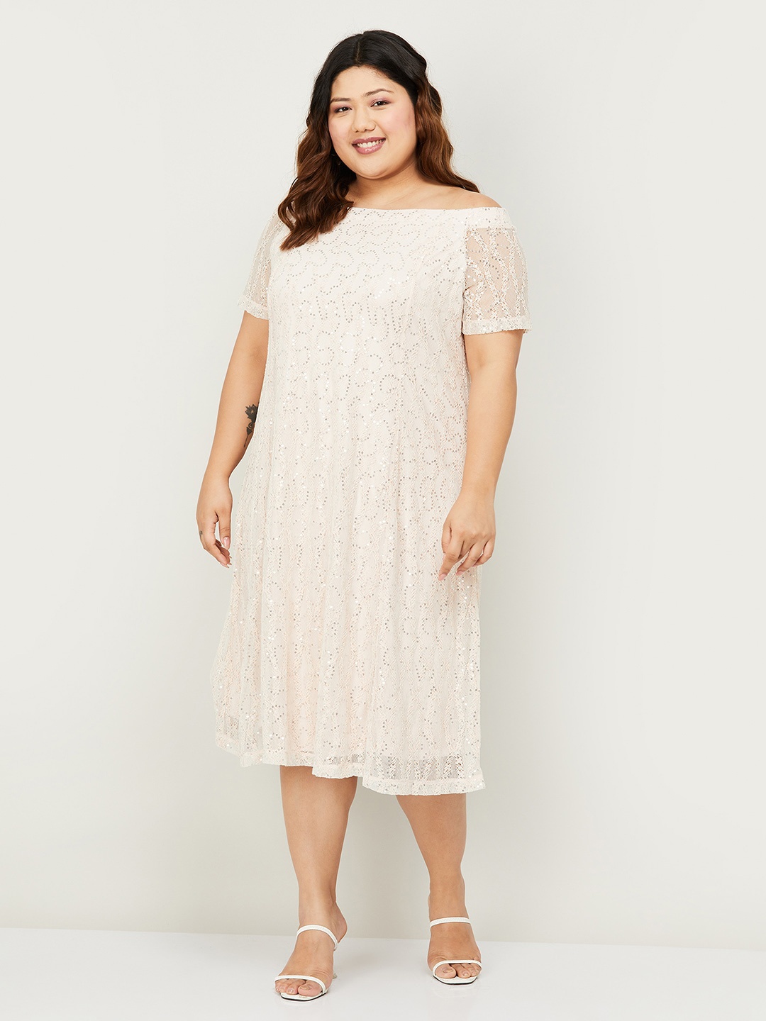

Nexus by Lifestyle Plus Size Off-Shoulder A-Line Midi Dress, Off white