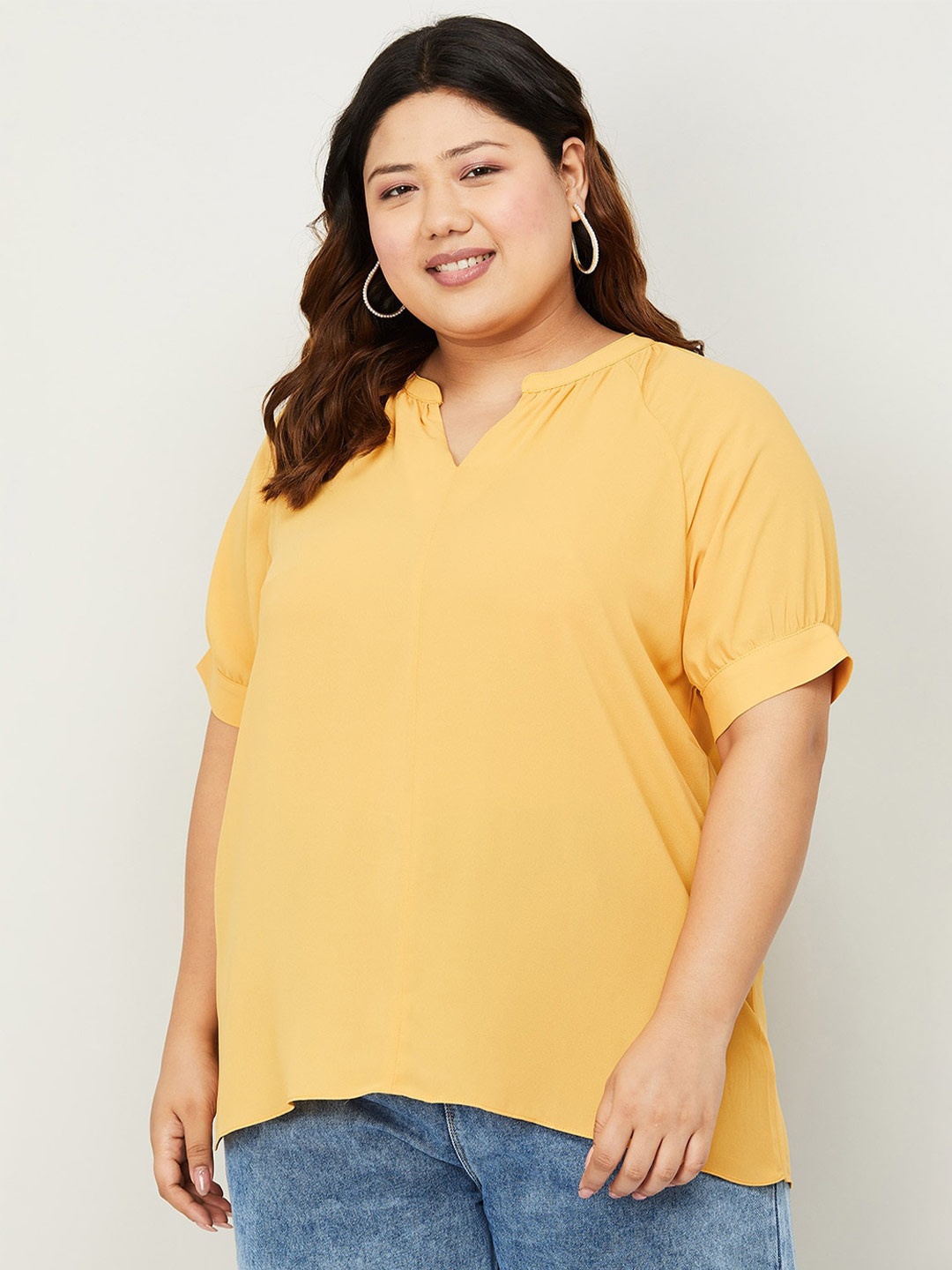 

Nexus by Lifestyle Plus Size Mandarin Collar Raglan Sleeves Regular Top, Mustard