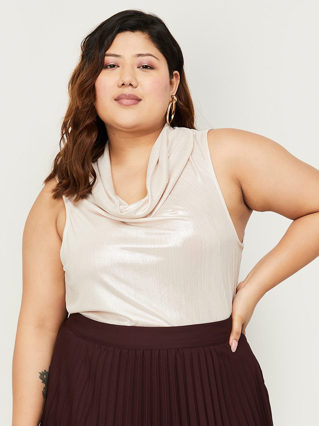 

Nexus by Lifestyle Plus Size Cowl Neck Sleeveless Regular Top, Off white
